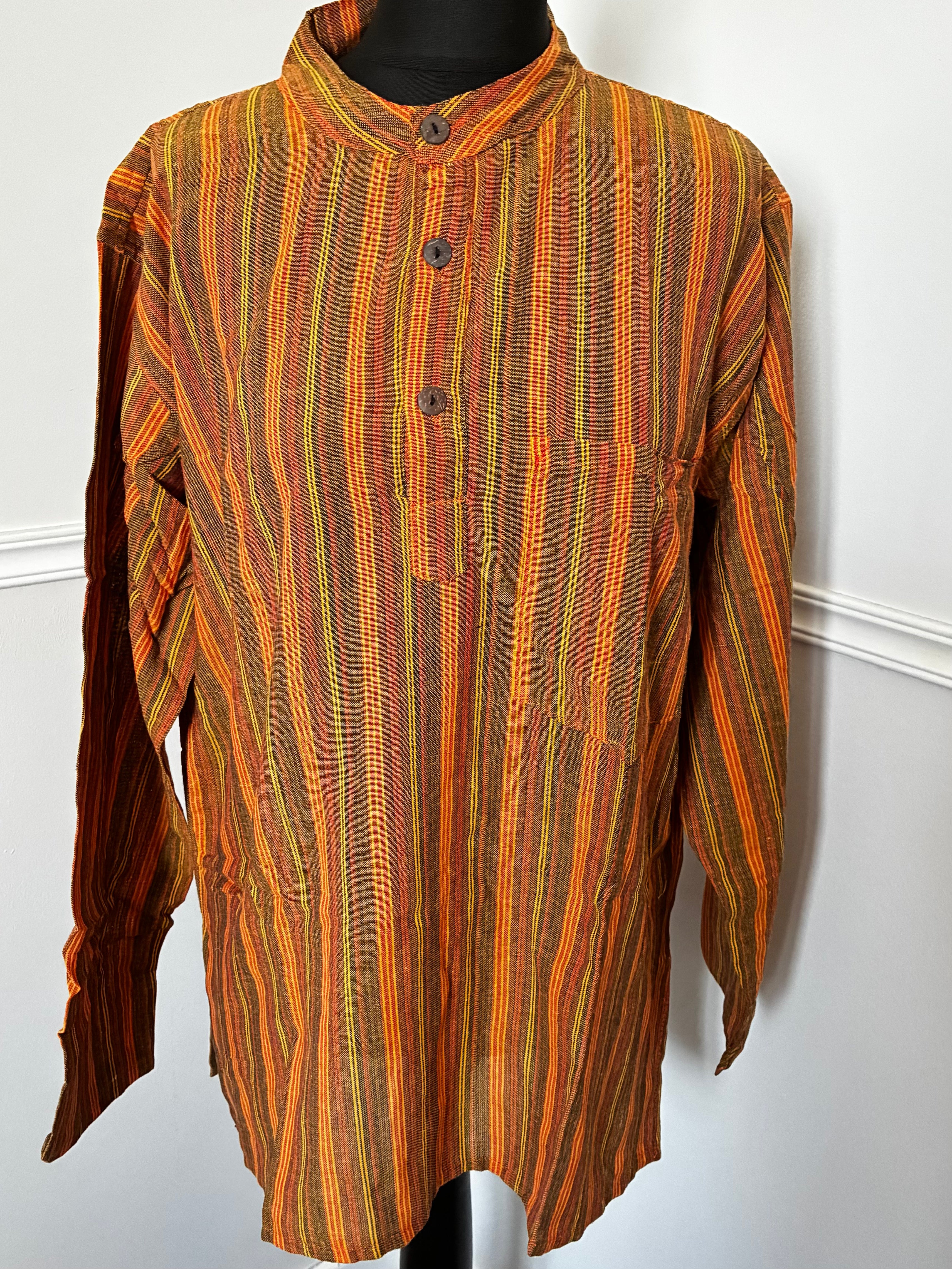 Yellow/Orange Striped Cotton Shirt, XXL