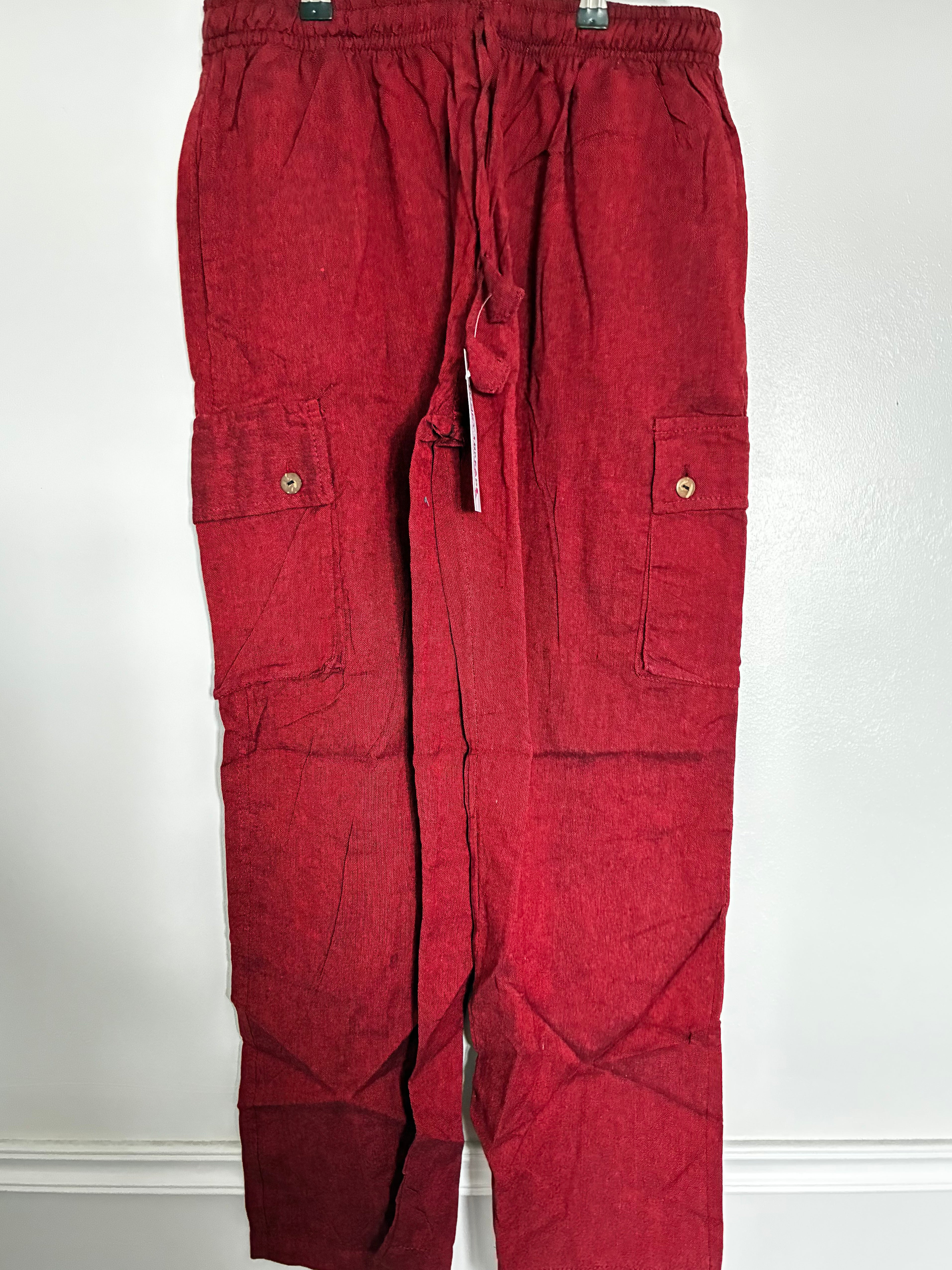 Burgundy Cotton Cargo Trousers, L