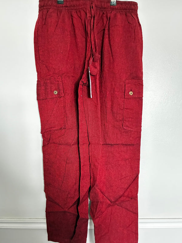 Burgundy Cotton Cargo Trousers, S/M
