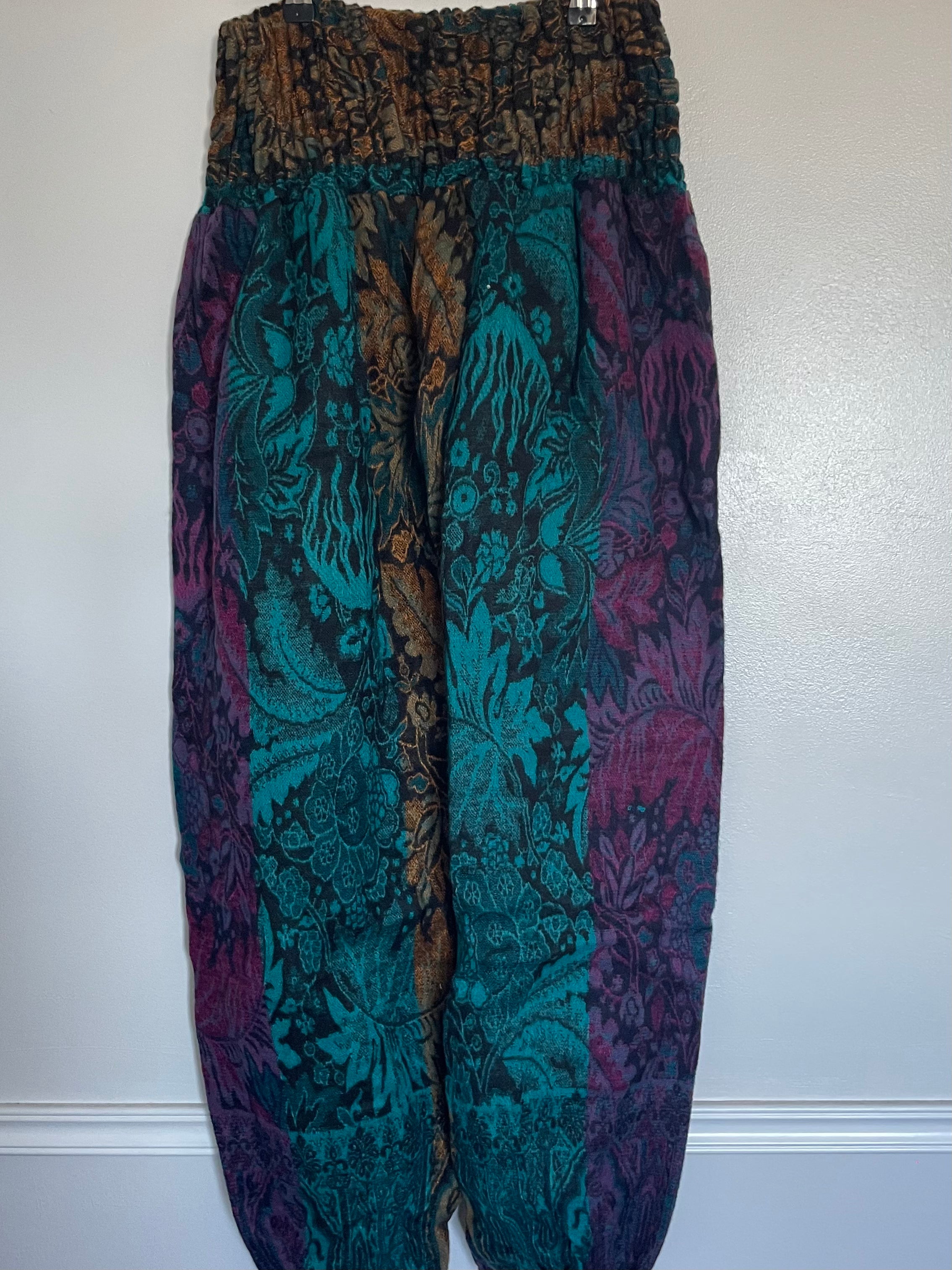 Snuggly Green/Purple Paisley Cashmelon Trousers, 26-48” Waist