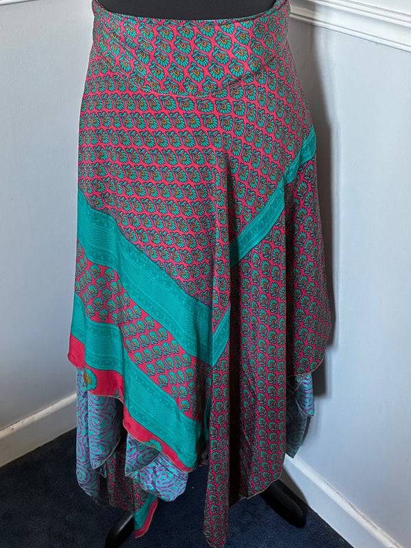 Recycled Saree Reversible Wrap Skirt with Pixie Hem