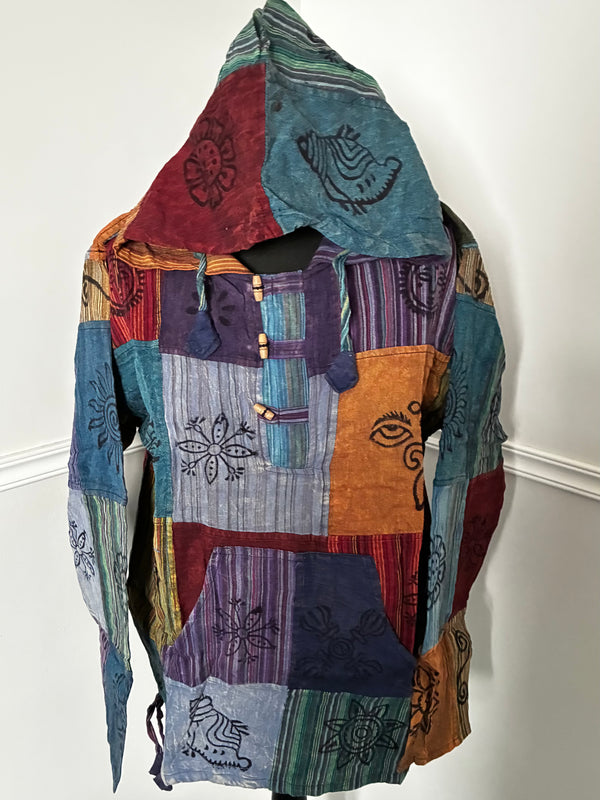 Patchwork Multi Hooded Shirt, L