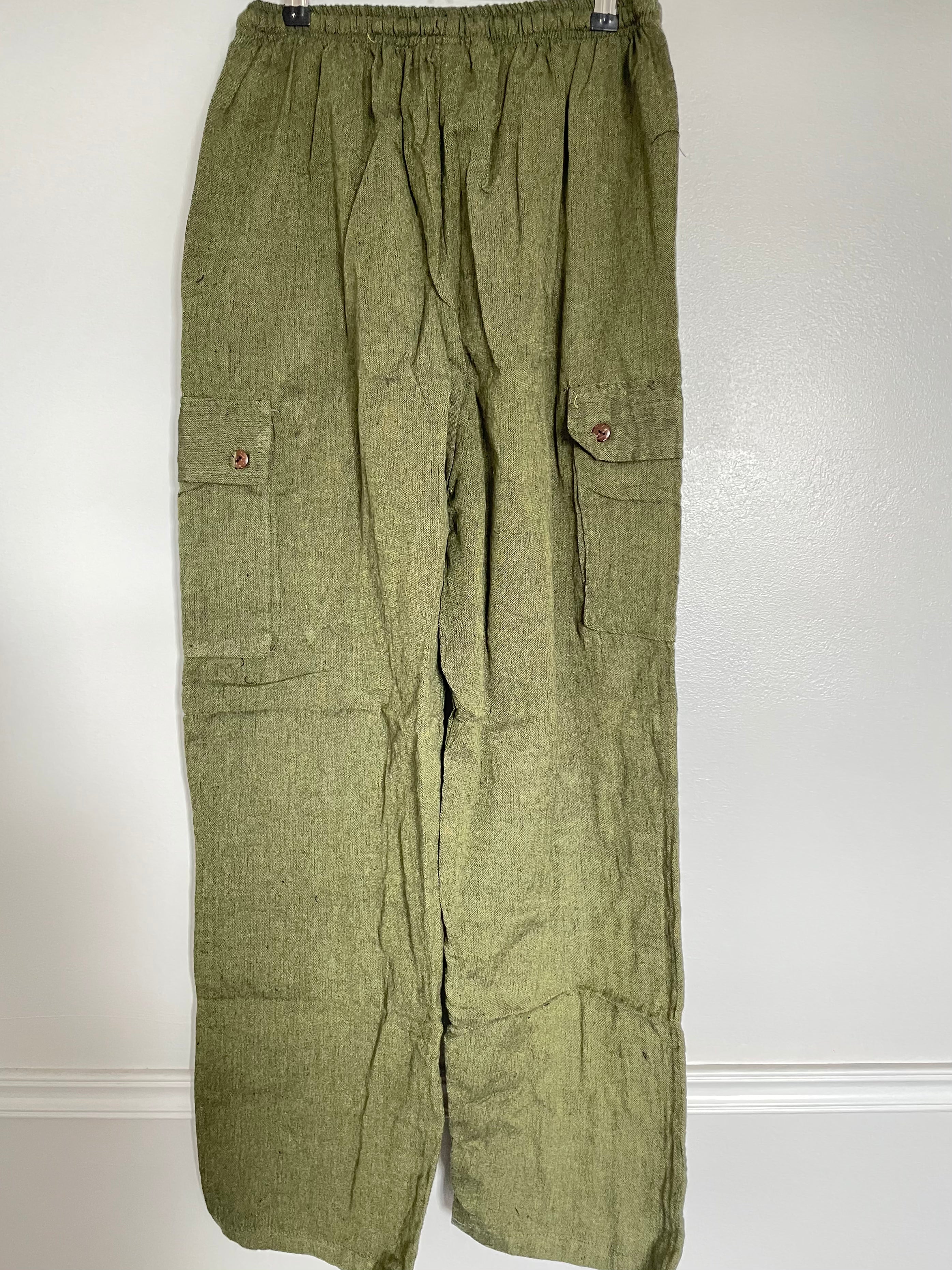 Olive Green Cotton Cargo Trousers, L