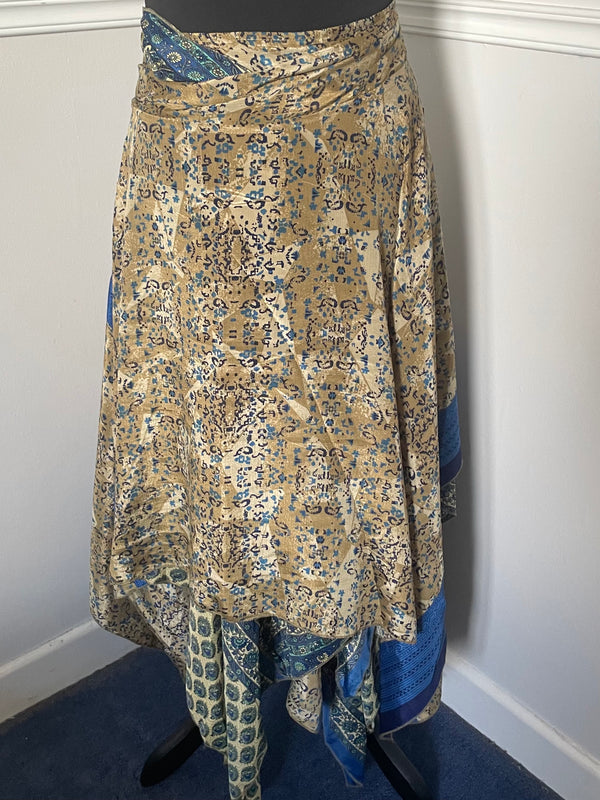 Recycled Saree Reversible Wrap Skirt with Pixie Hem