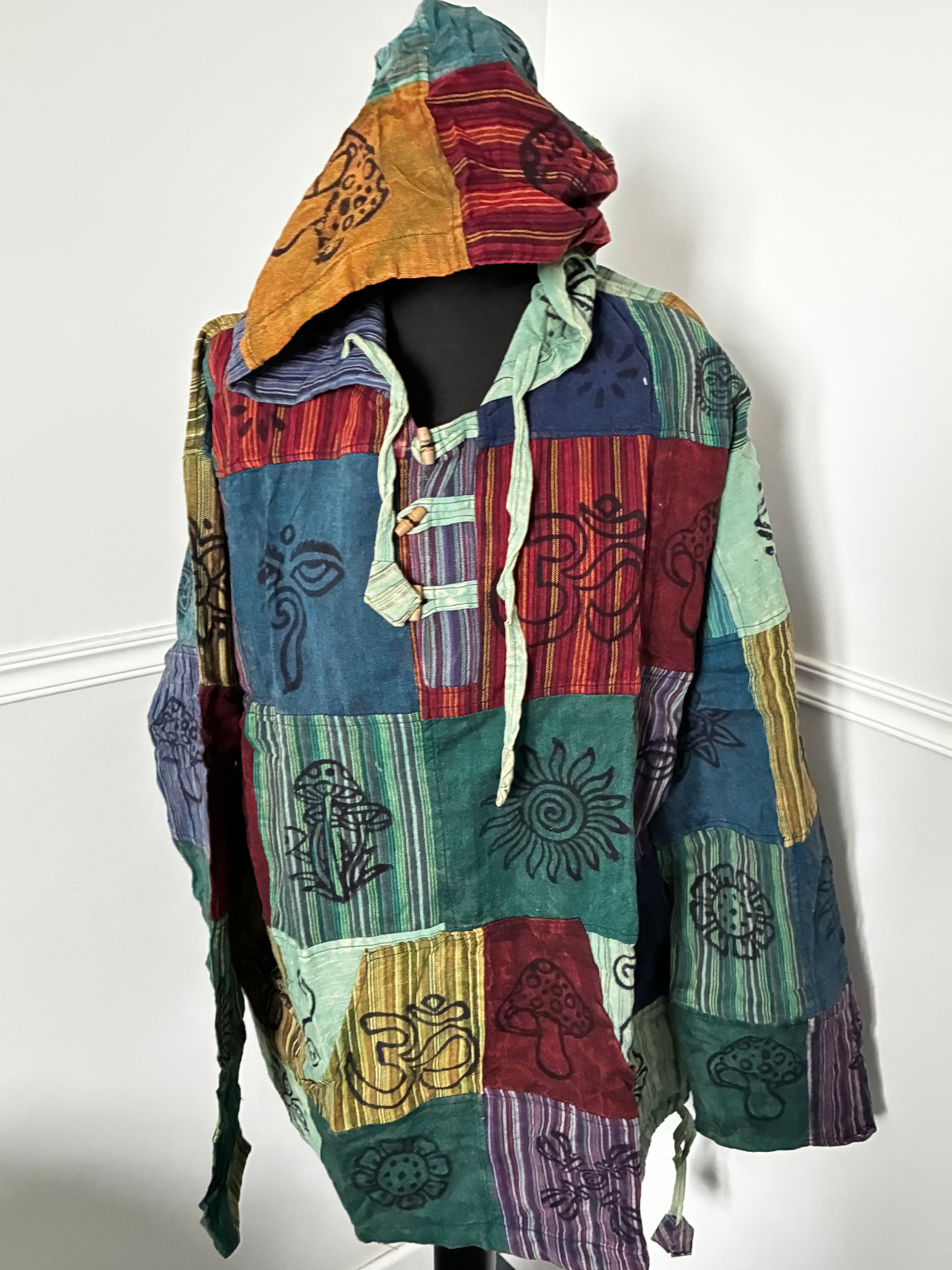 Patchwork Multi Hooded Shirt, XXL
