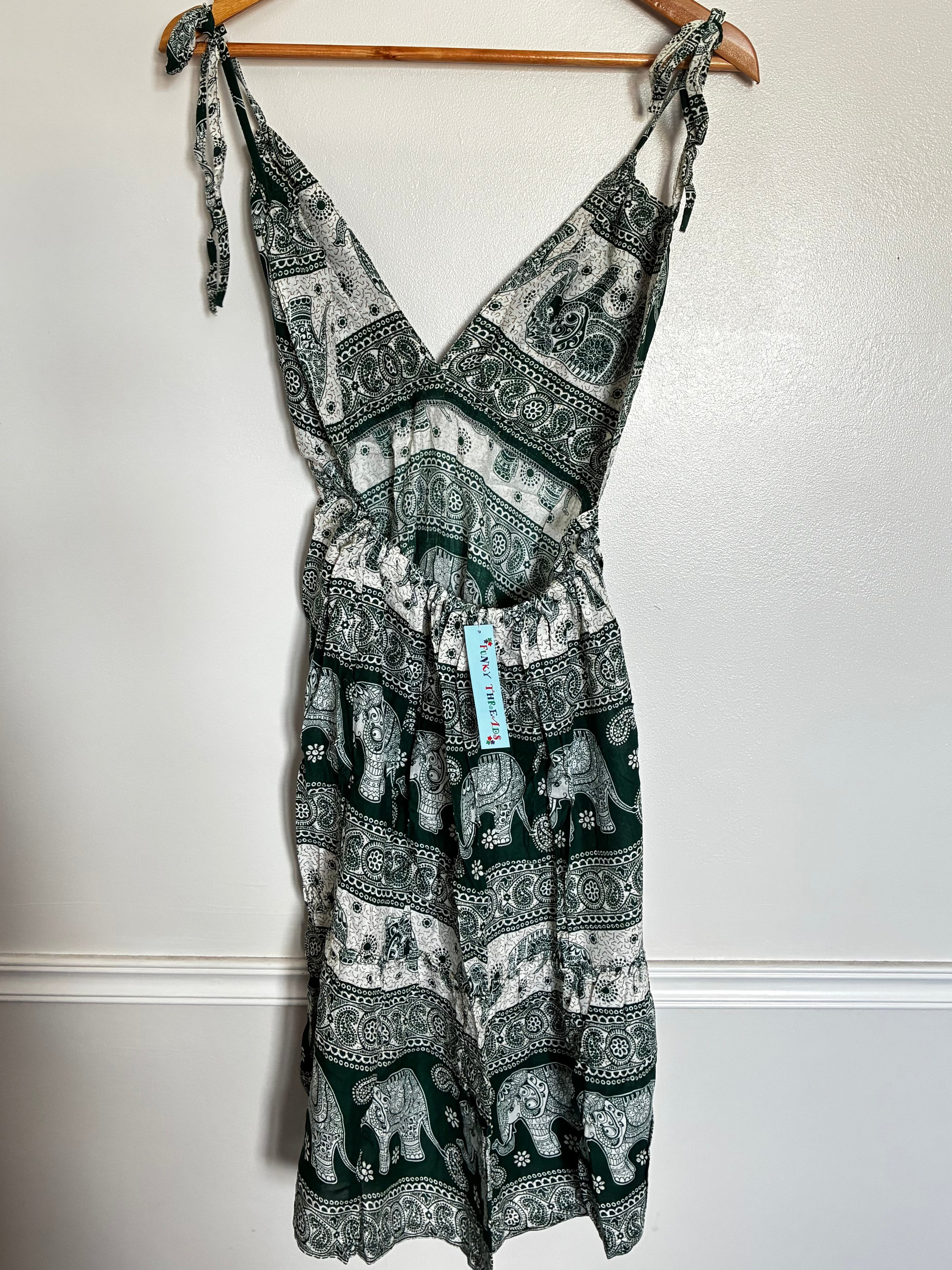 Green/White Elephant Dress