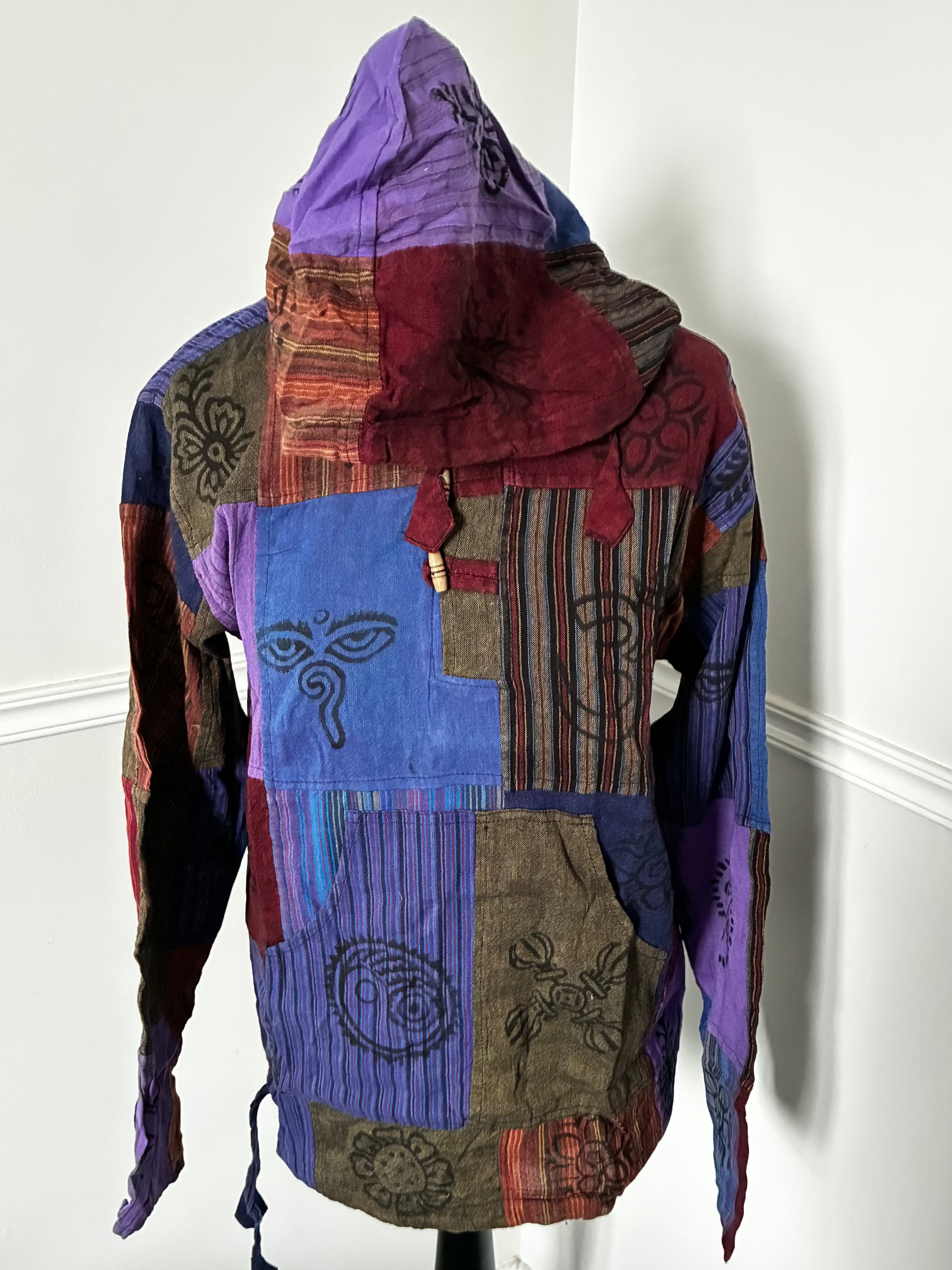 Patchwork Multi Hooded Shirt, M