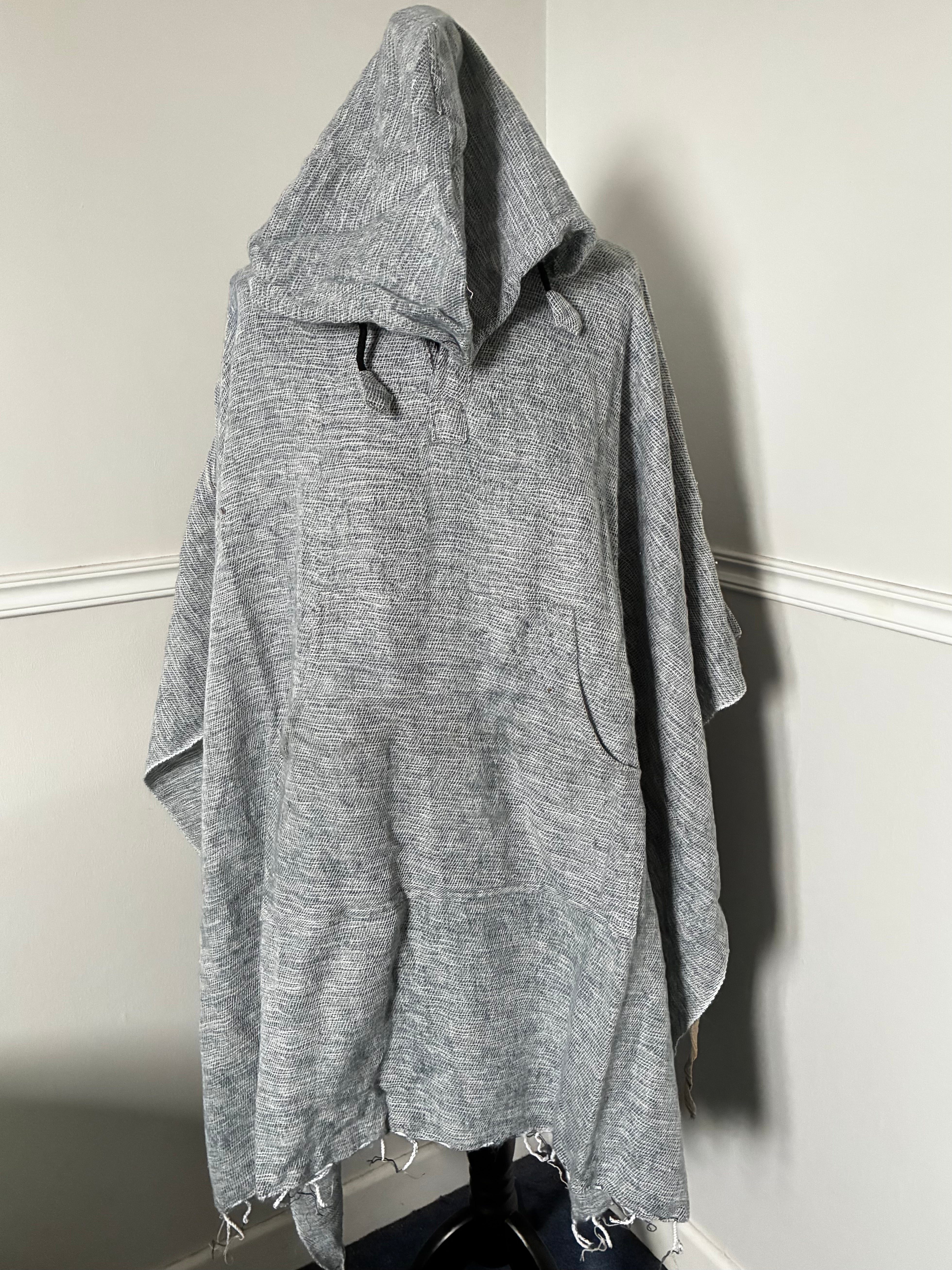 Extra Large Grey 100% Wool Poncho