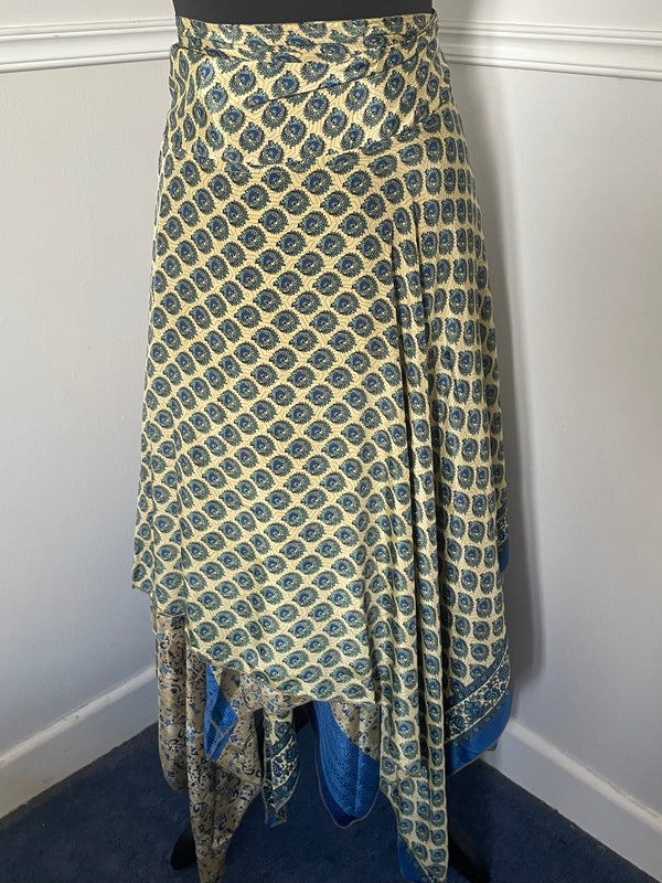 Recycled Saree Reversible Wrap Skirt with Pixie Hem