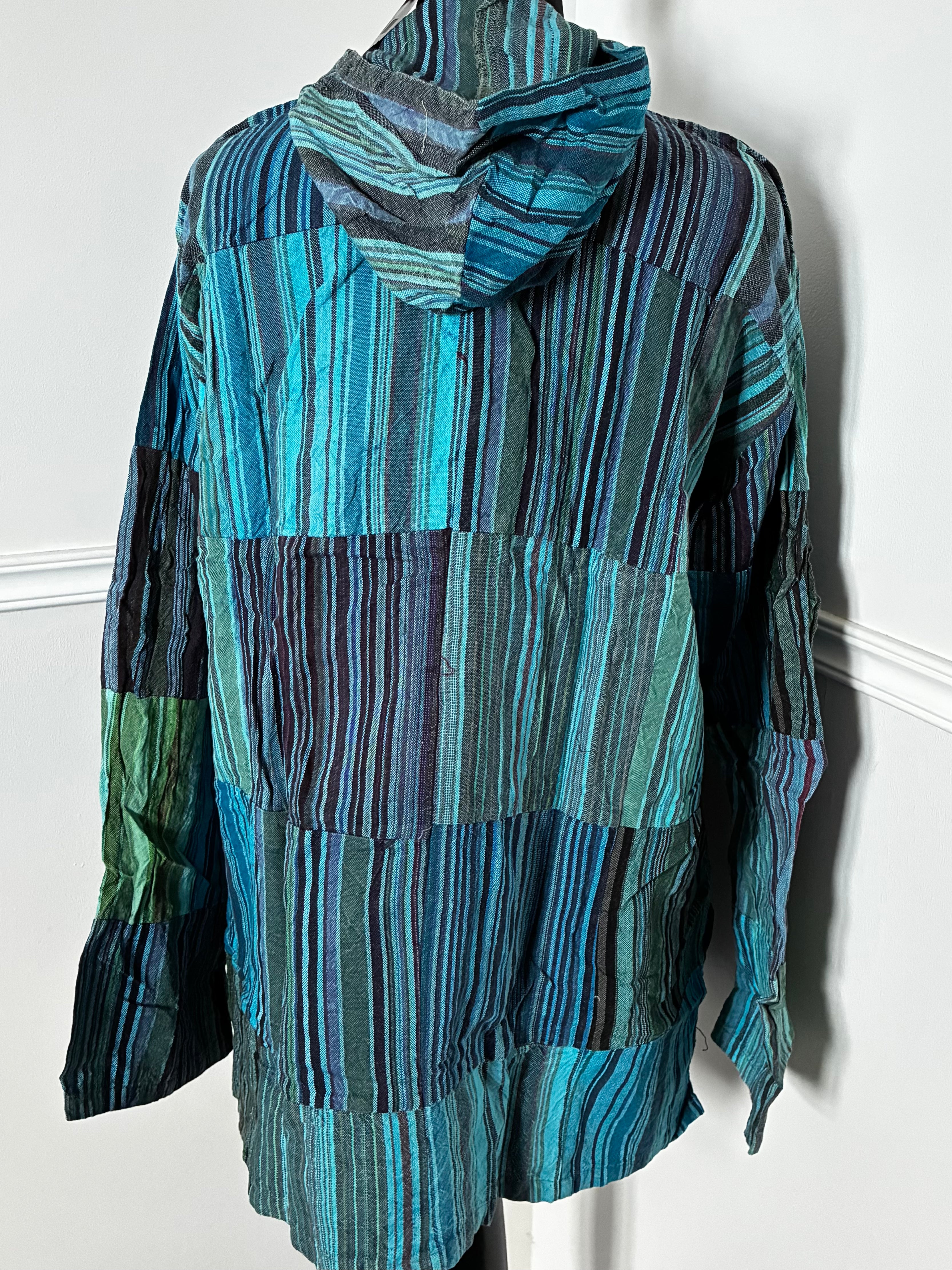 Patchwork Seersucket Shirt, XXL