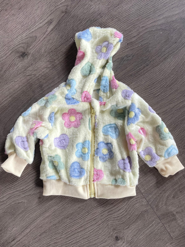 Fluffy Yellow Flower Fleece Hooded Jacket (6-9mths)