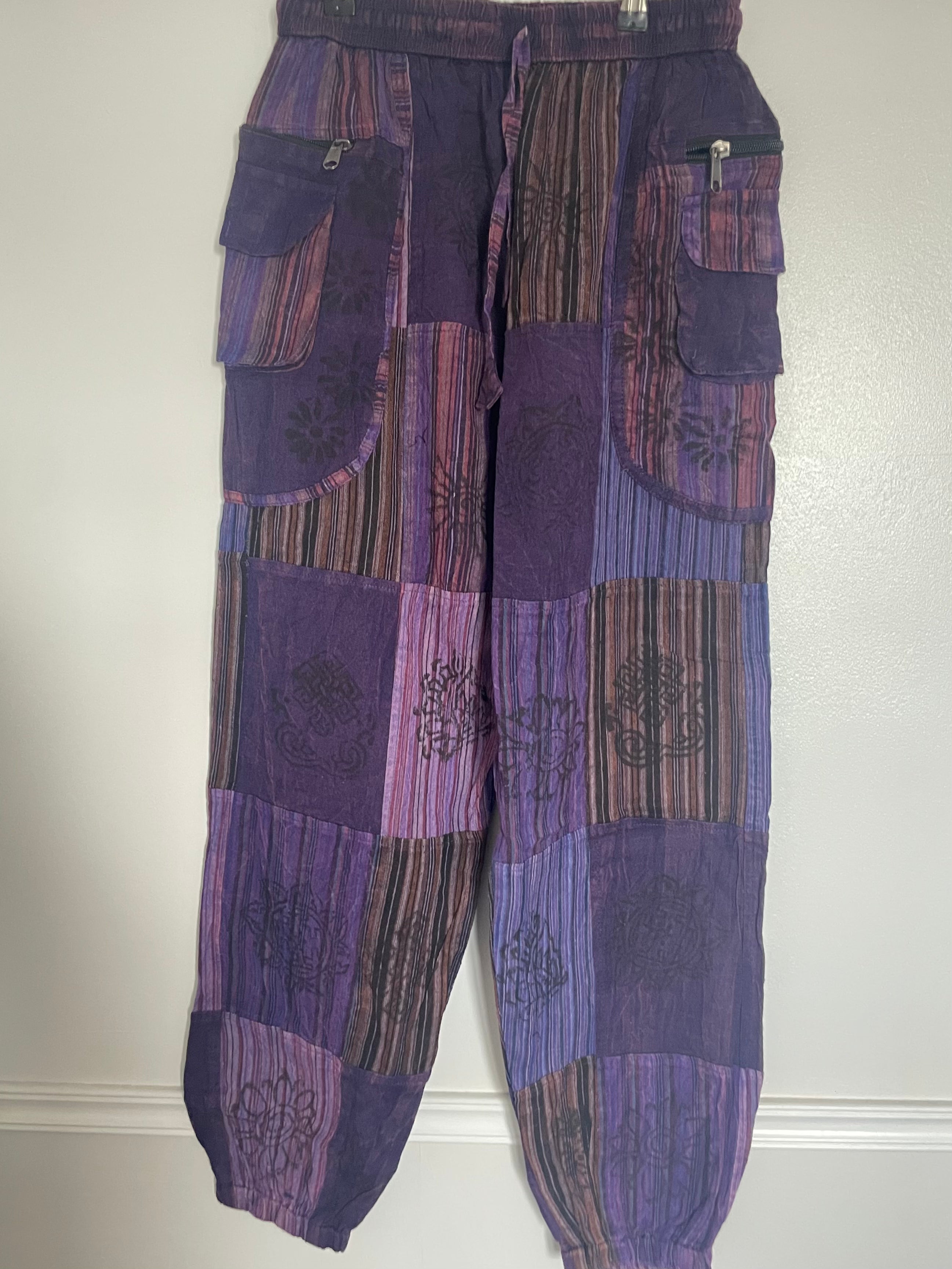 Patchwork Zip Pocket Trousers, XXL