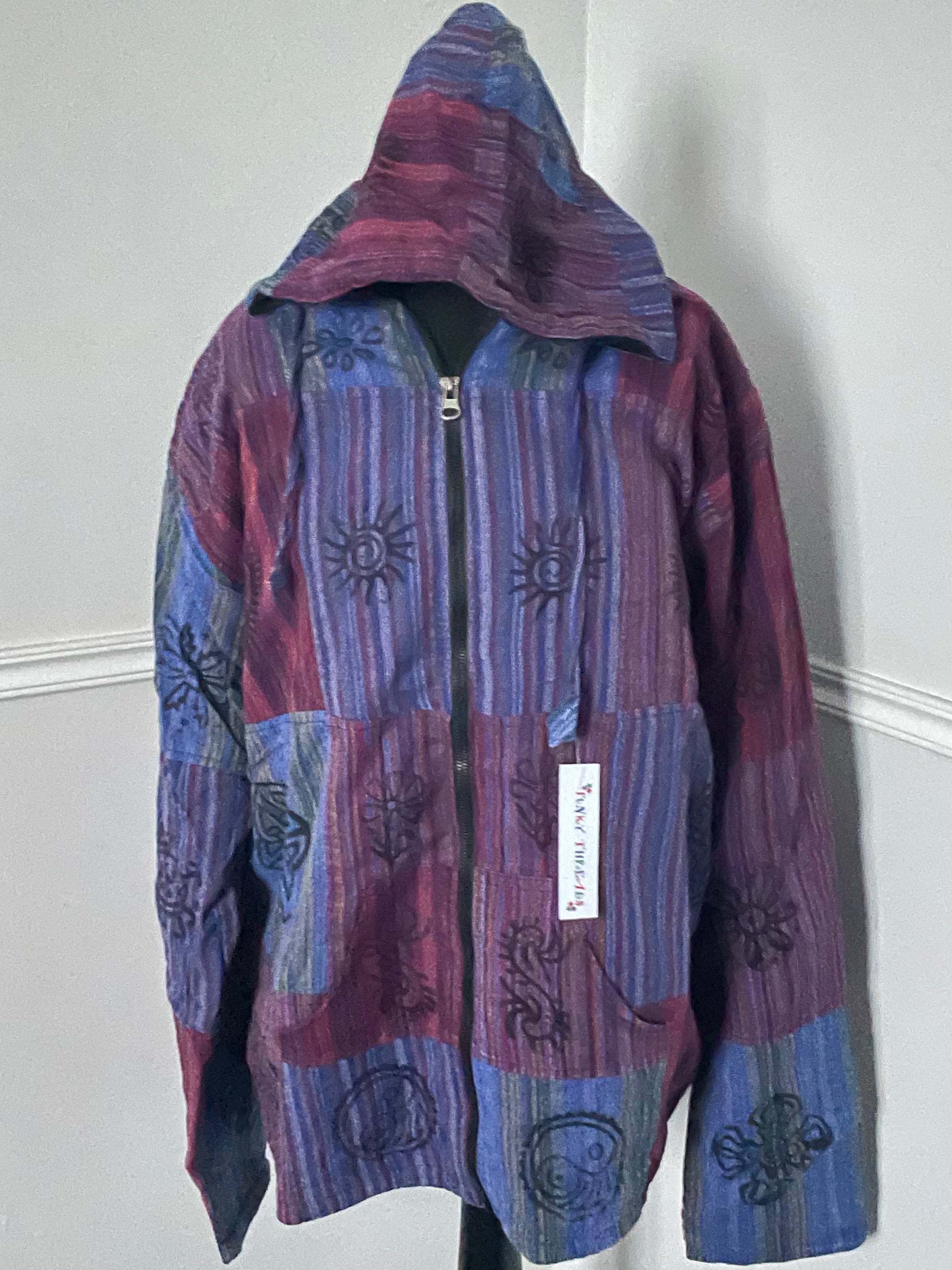 Red/Purple Patch Jacket with Fleece Lining, L/XL