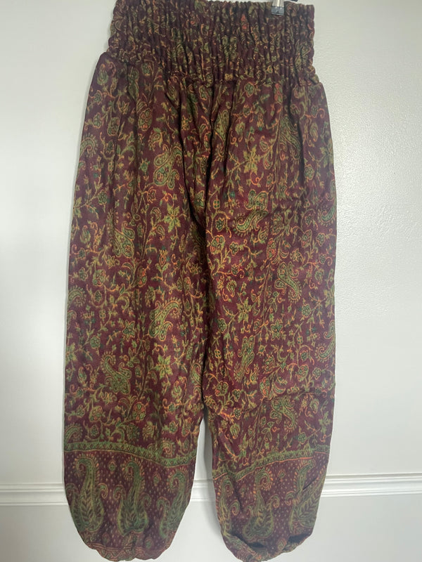 Snuggly Red/Green Flowers Cashmelon Trousers, 24-48” Waist