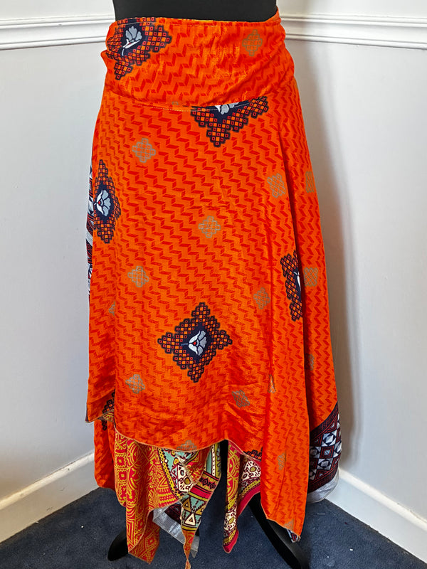 Recycled Saree Reversible Wrap Skirt with Pixie Hem