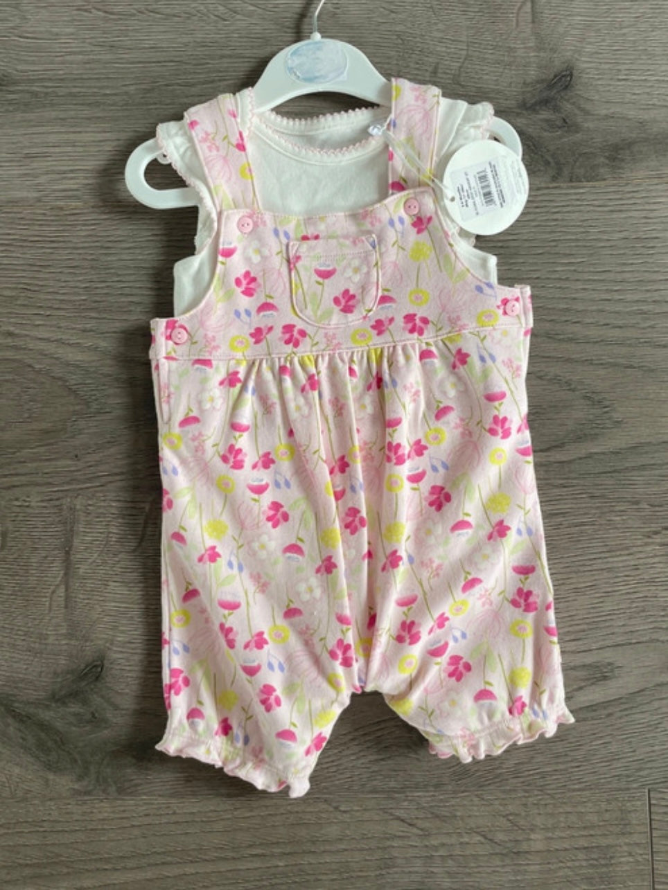 Flower Dungarees and Cream Vest (3-6 mths)