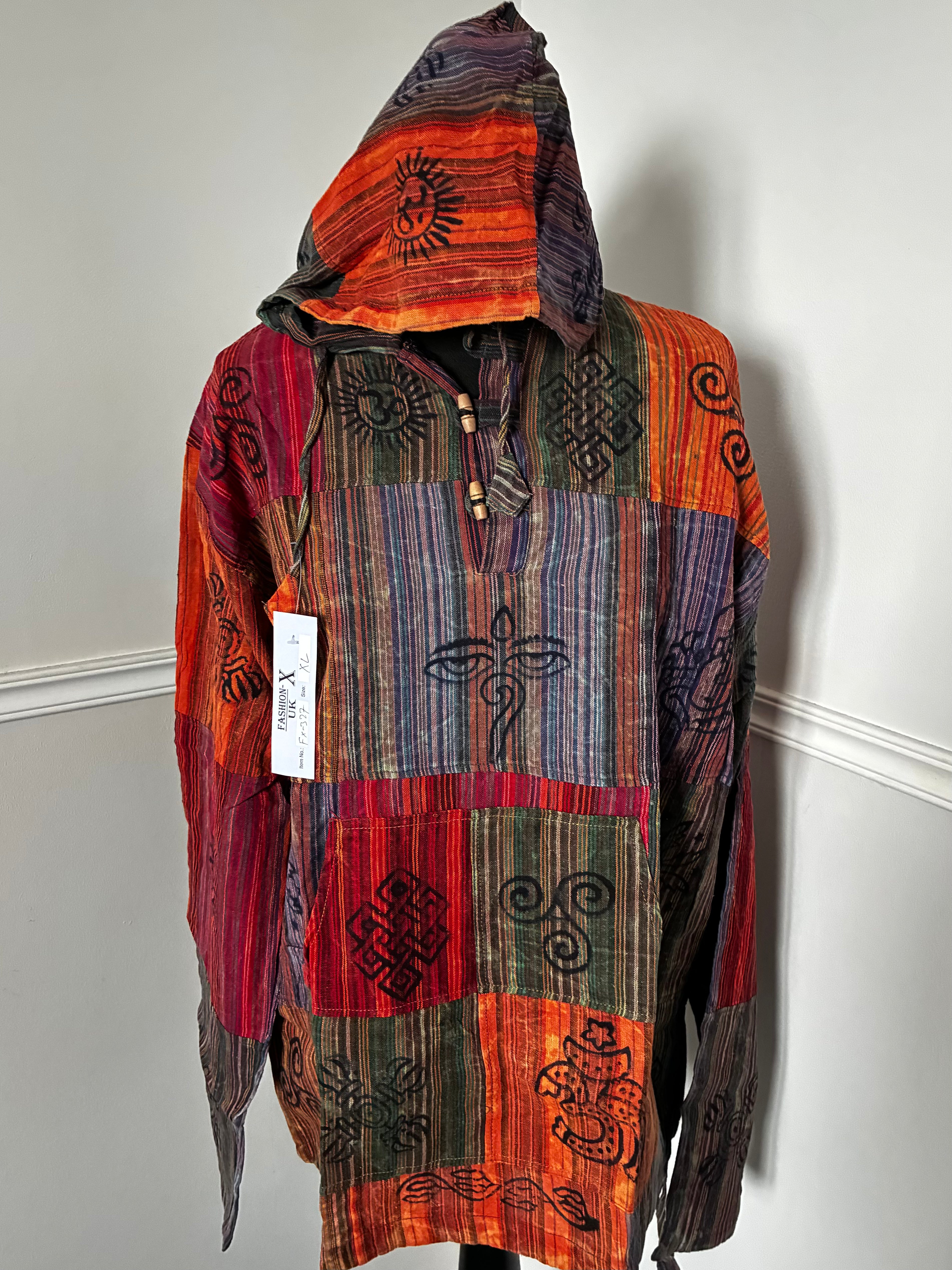 Patchwork Multi Hooded Shirt, XXL