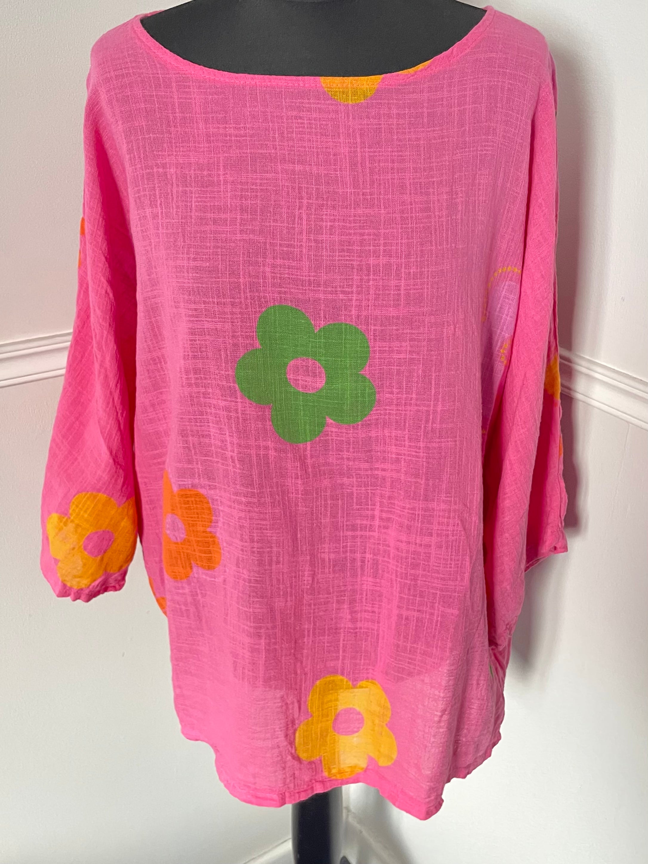 Bright Pink Hippy Floaty Flower Top