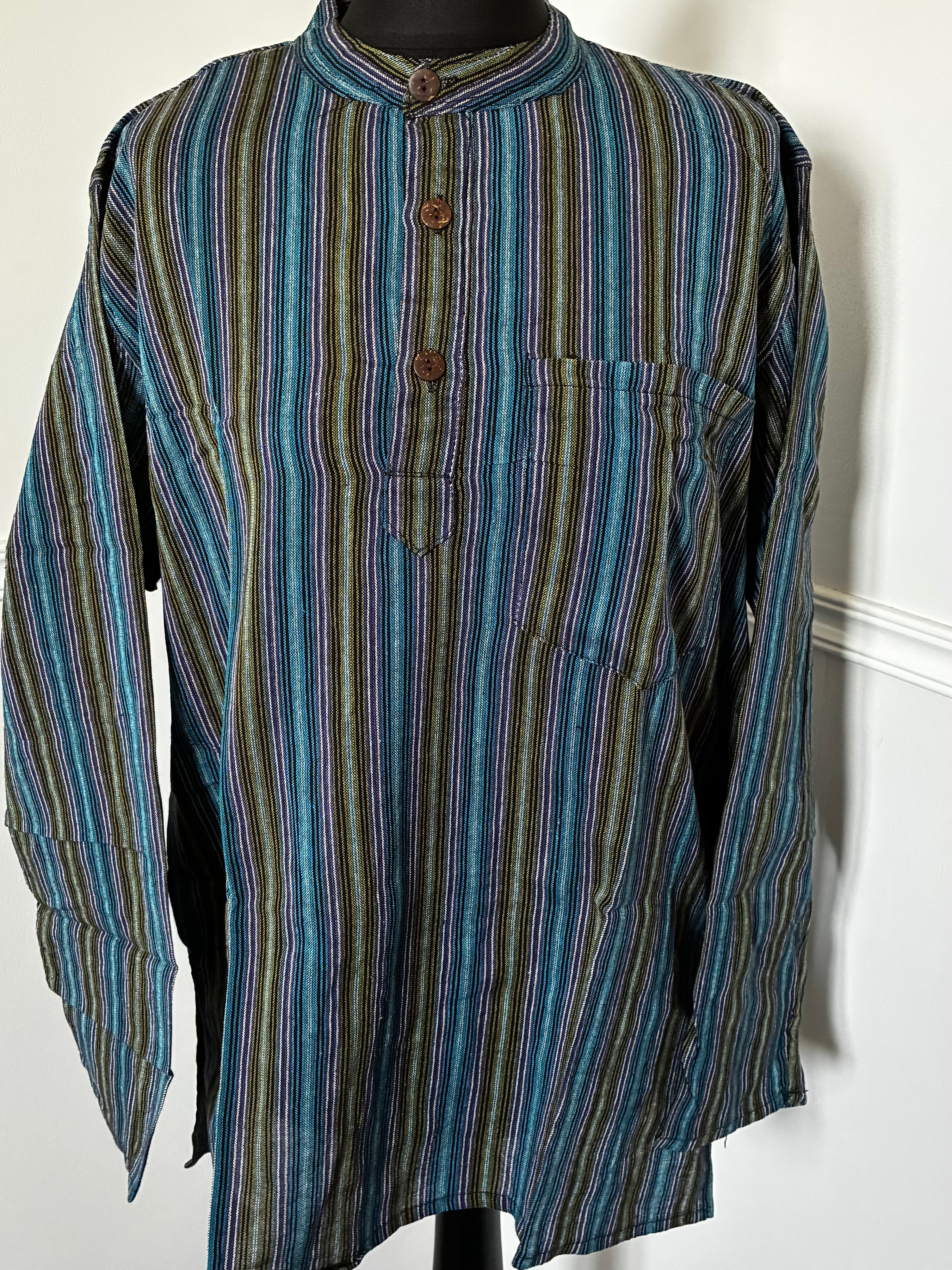 Blue/green/purple Striped Cotton Shirt, S/M