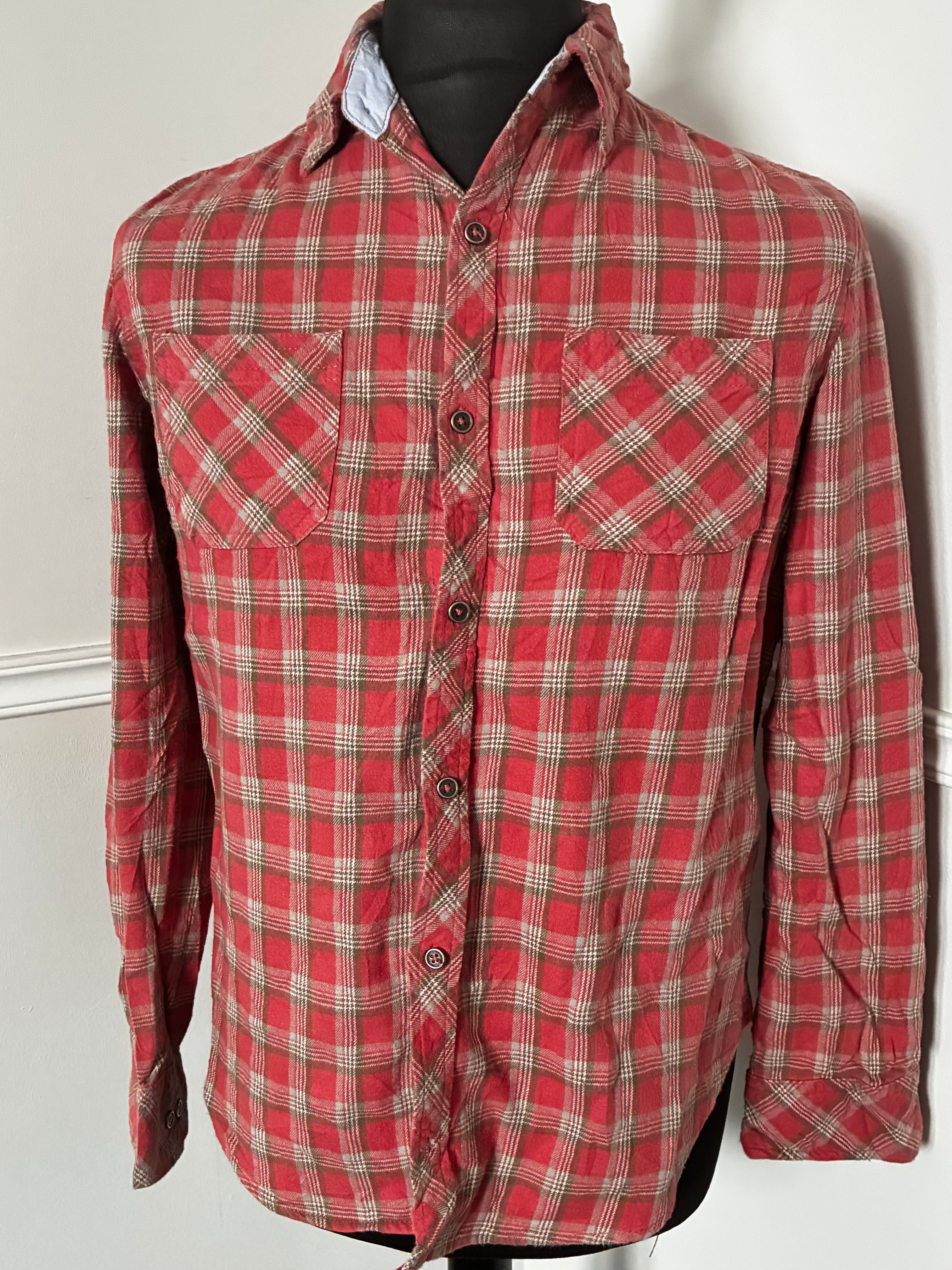 Thin Salmon Pink Checked Flannel, 44" chest