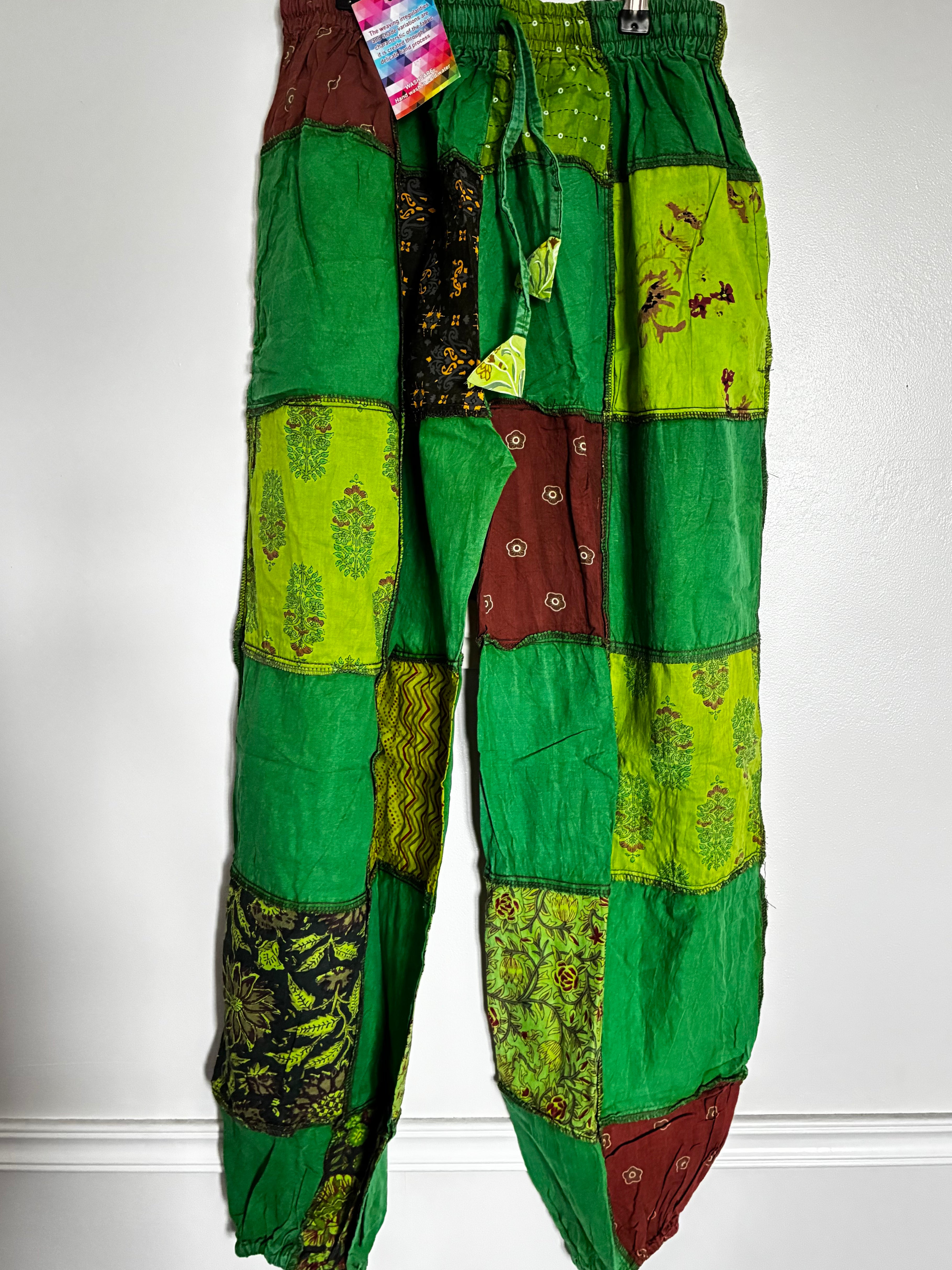 Green Patchwork Overlock Trousers