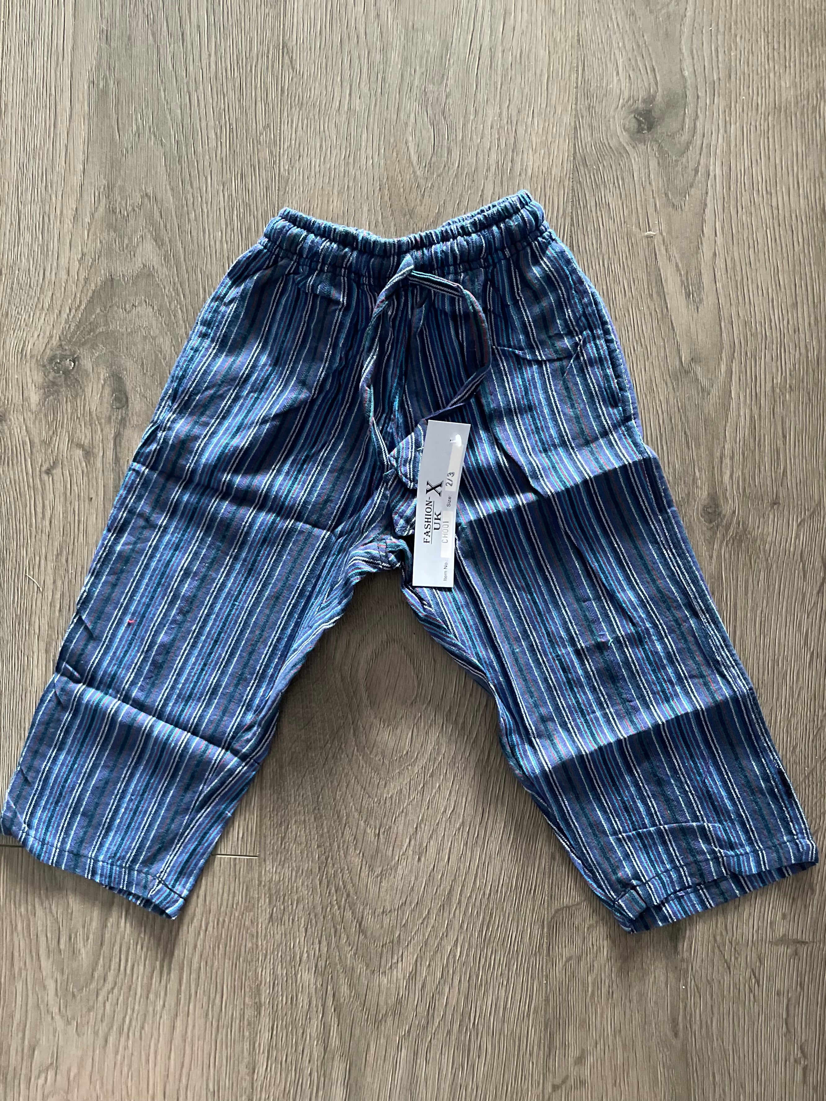 Purple/blue stripe cargos, (age 6-7)