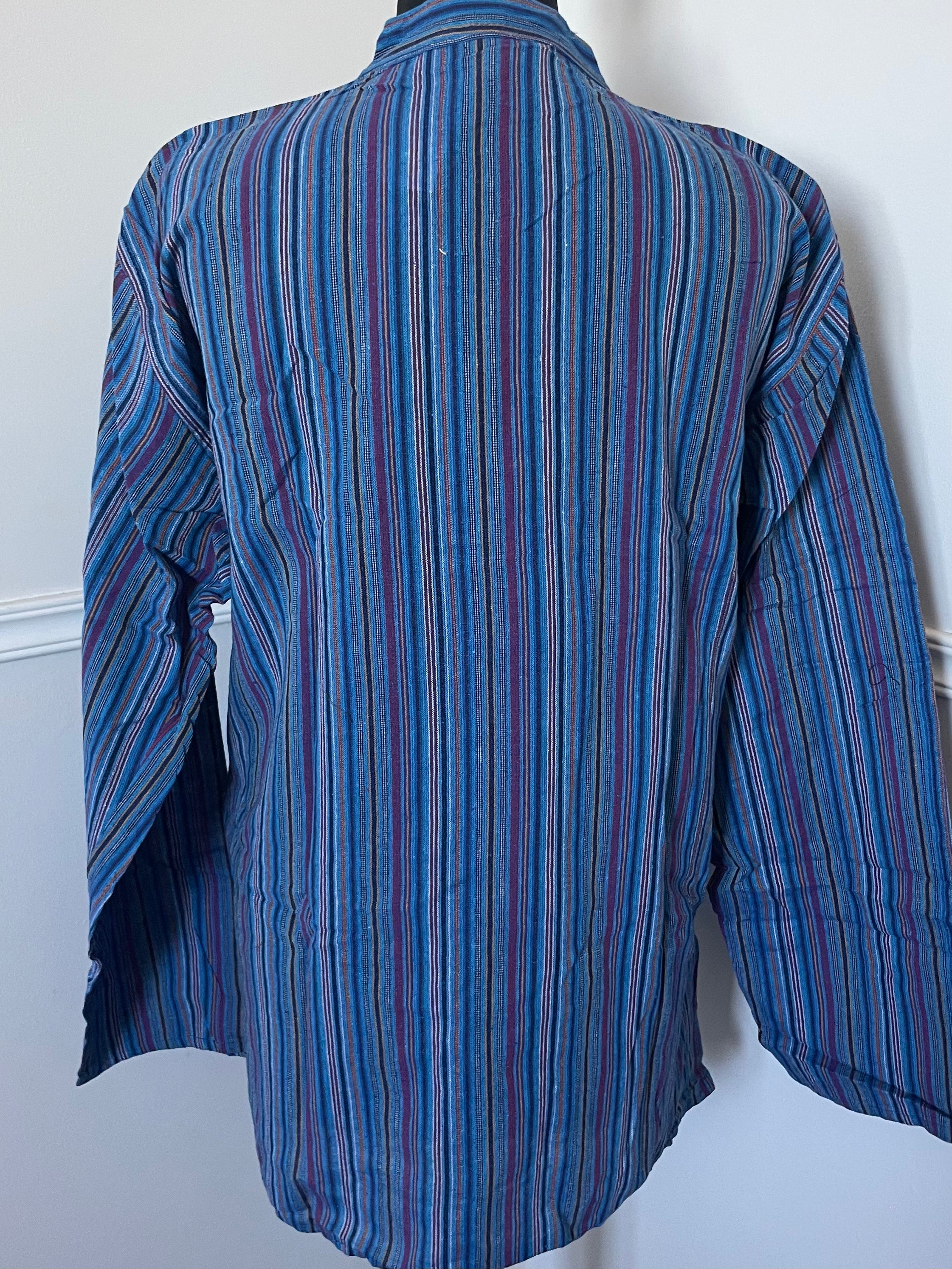 Light blue/purple/yellow Stripe Cotton Shirt, L