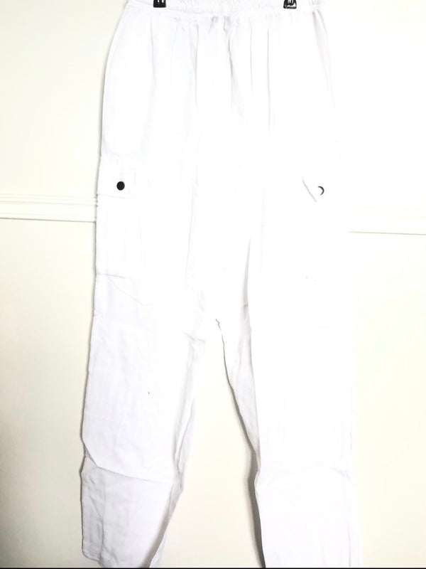 White Cotton Cargo Trousers, S/M