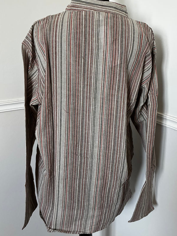 Beige/Brown Striped Cotton Shirt, XXL