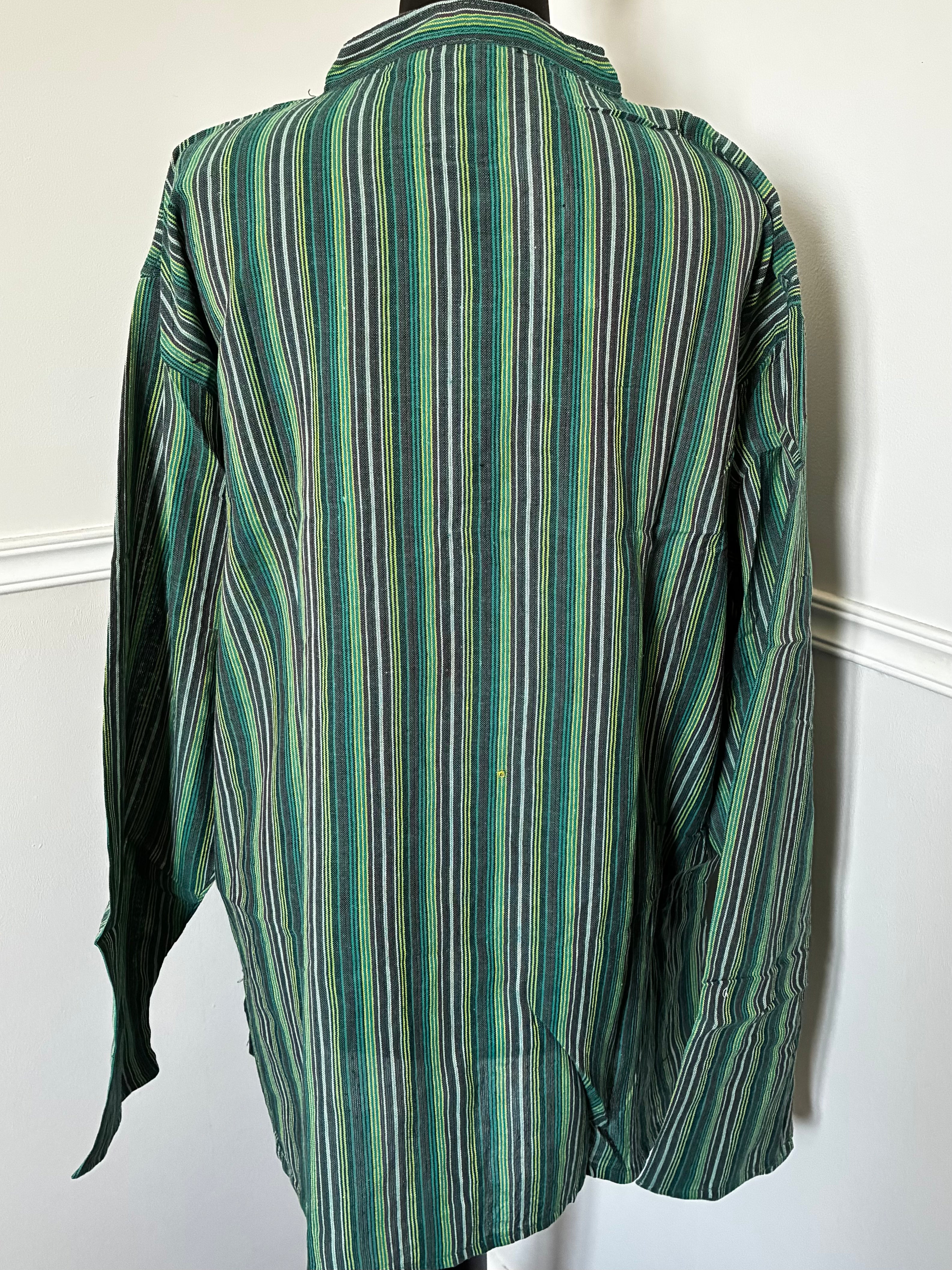 Green/Brown Striped Cotton Shirt, XXL