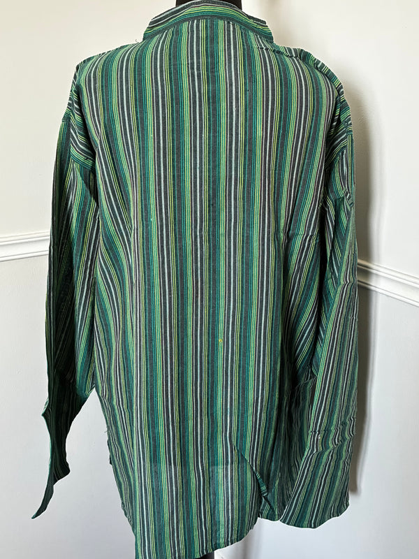 Green/Brown Striped Cotton Shirt, XXL