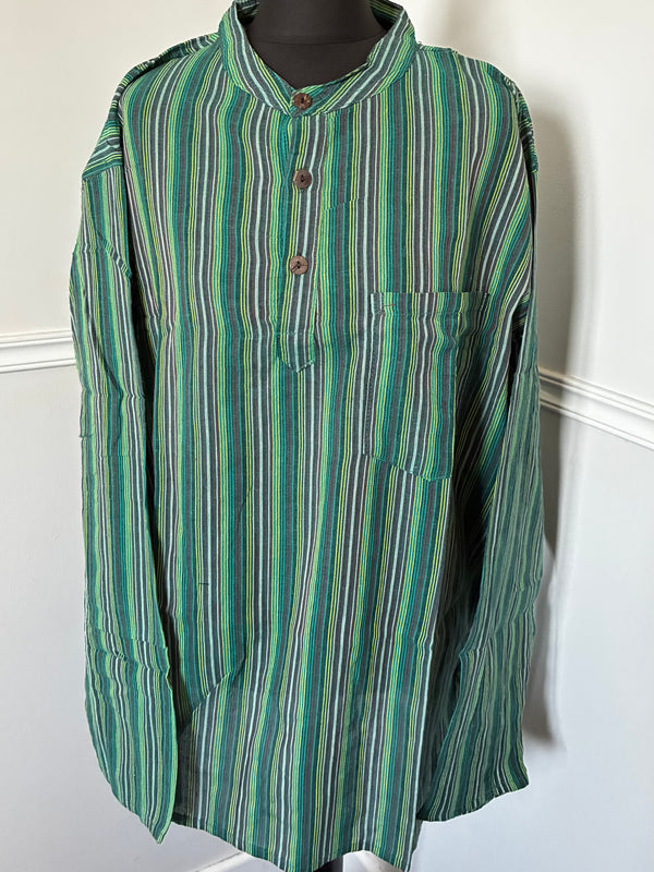 Green/Brown Striped Cotton Shirt, XXL