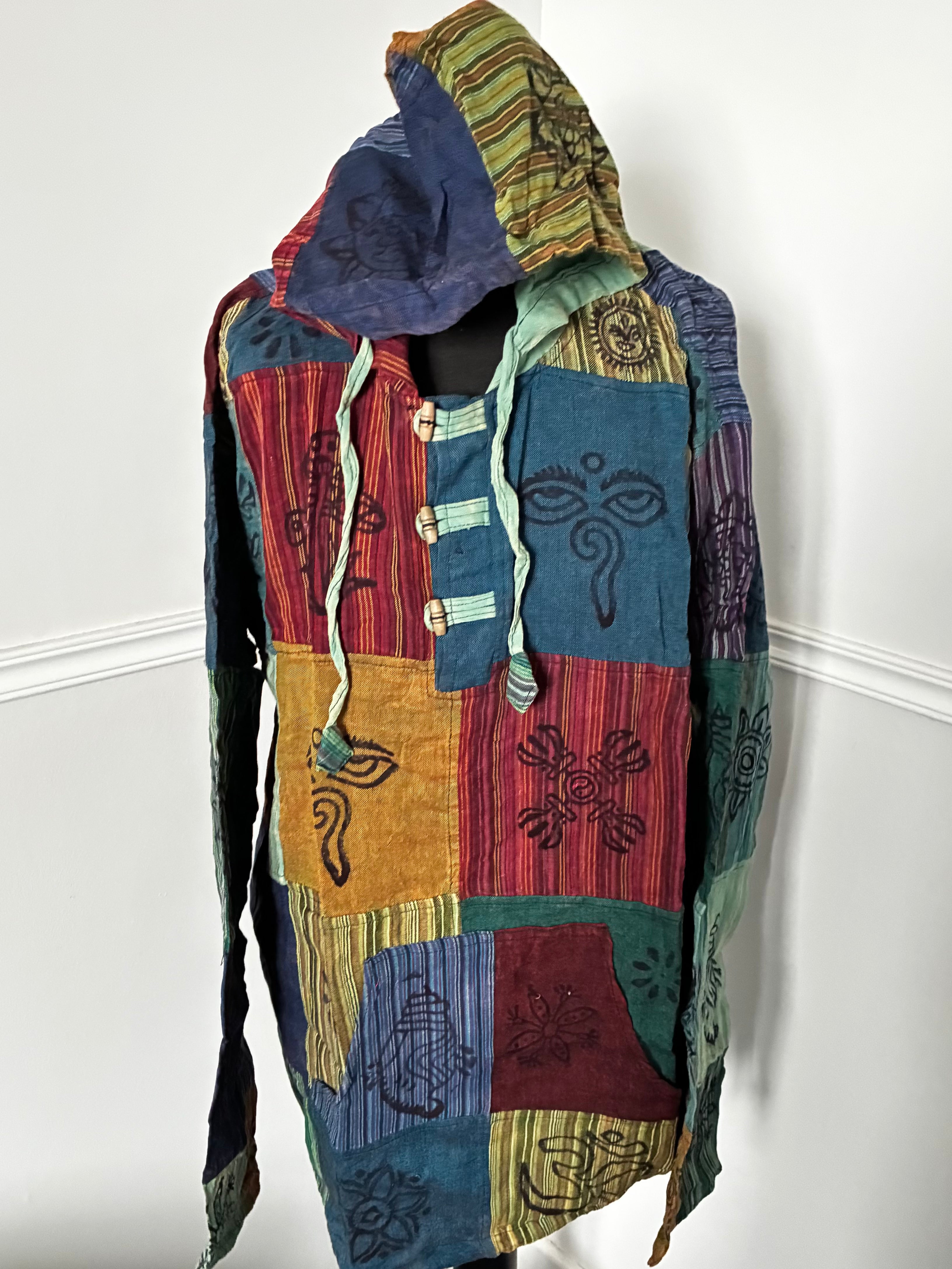 Patchwork Multi Hooded Shirt, XXL