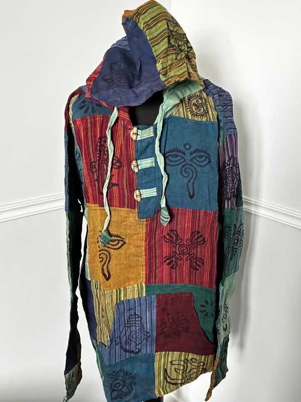 Patchwork Multi Hooded Shirt, XXL