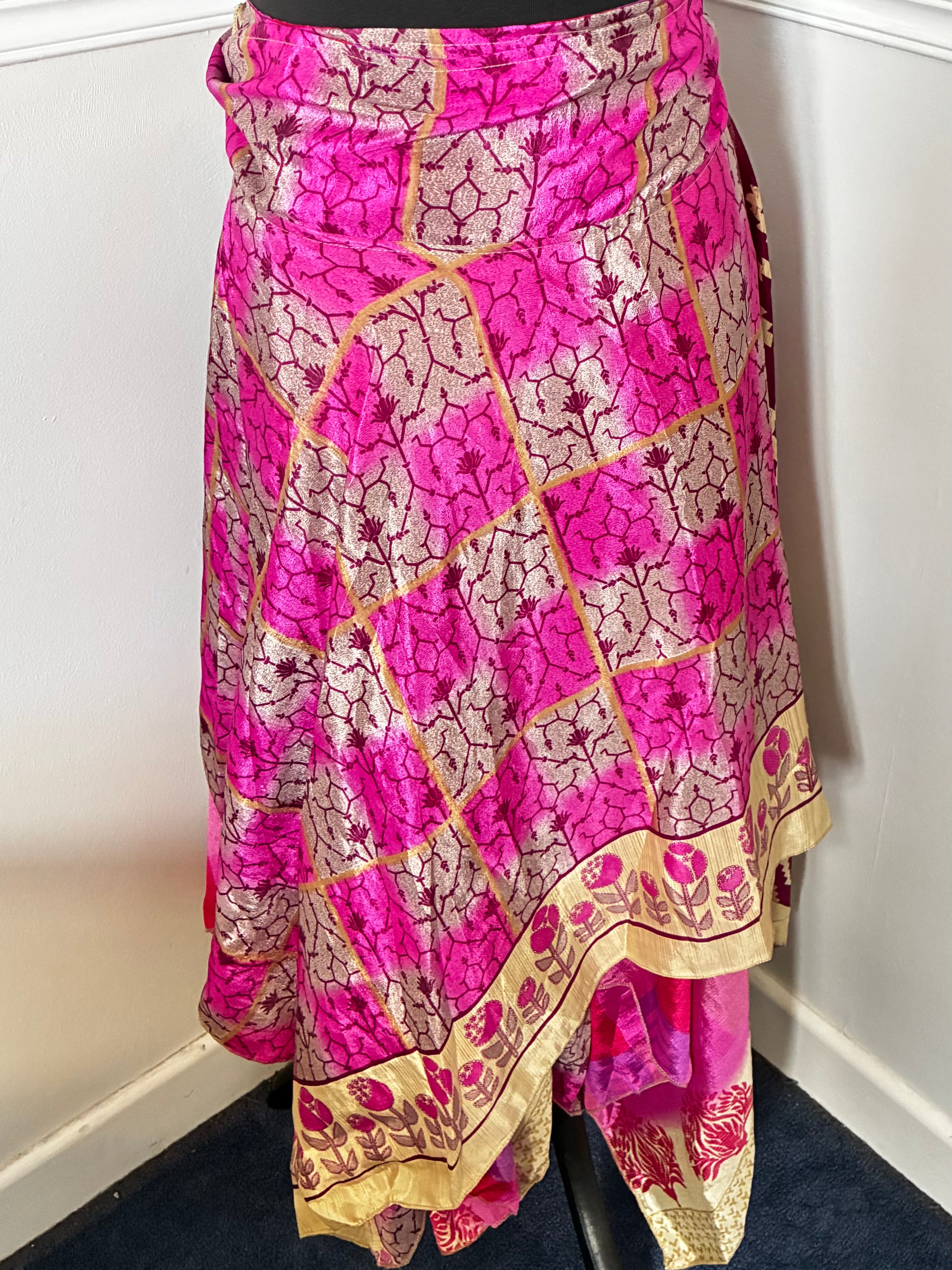 Recycled Saree Reversible Wrap Skirt With Pixie Hem