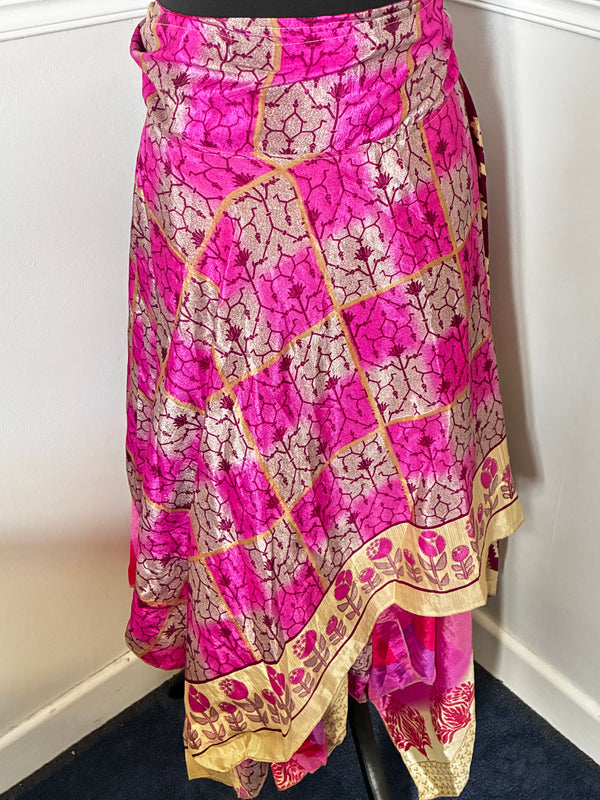 Recycled Saree Reversible Wrap Skirt With Pixie Hem