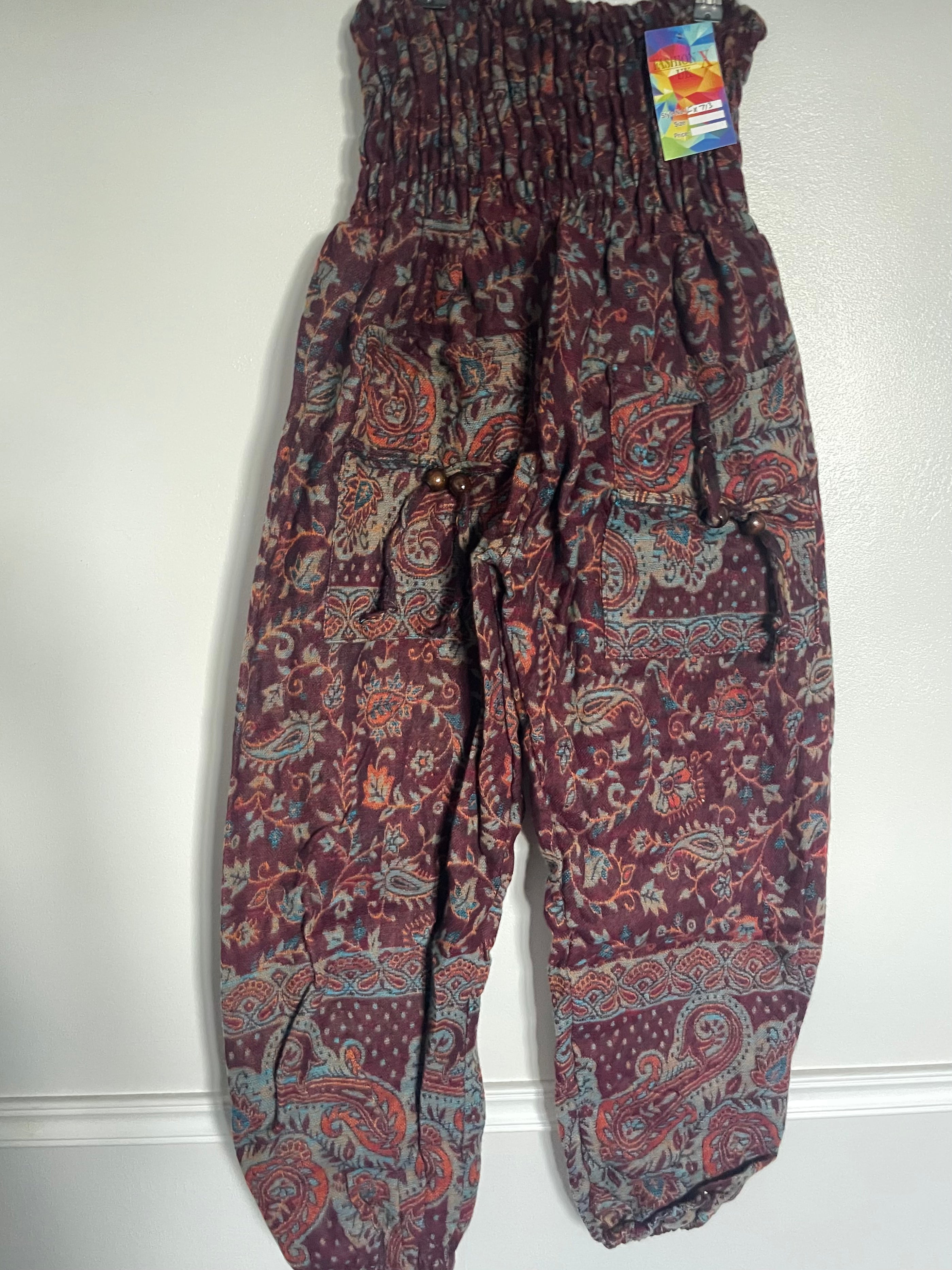Snuggly Burgundy/Turquoise Paisley Cashmelon Trousers, 26"-47” Waist