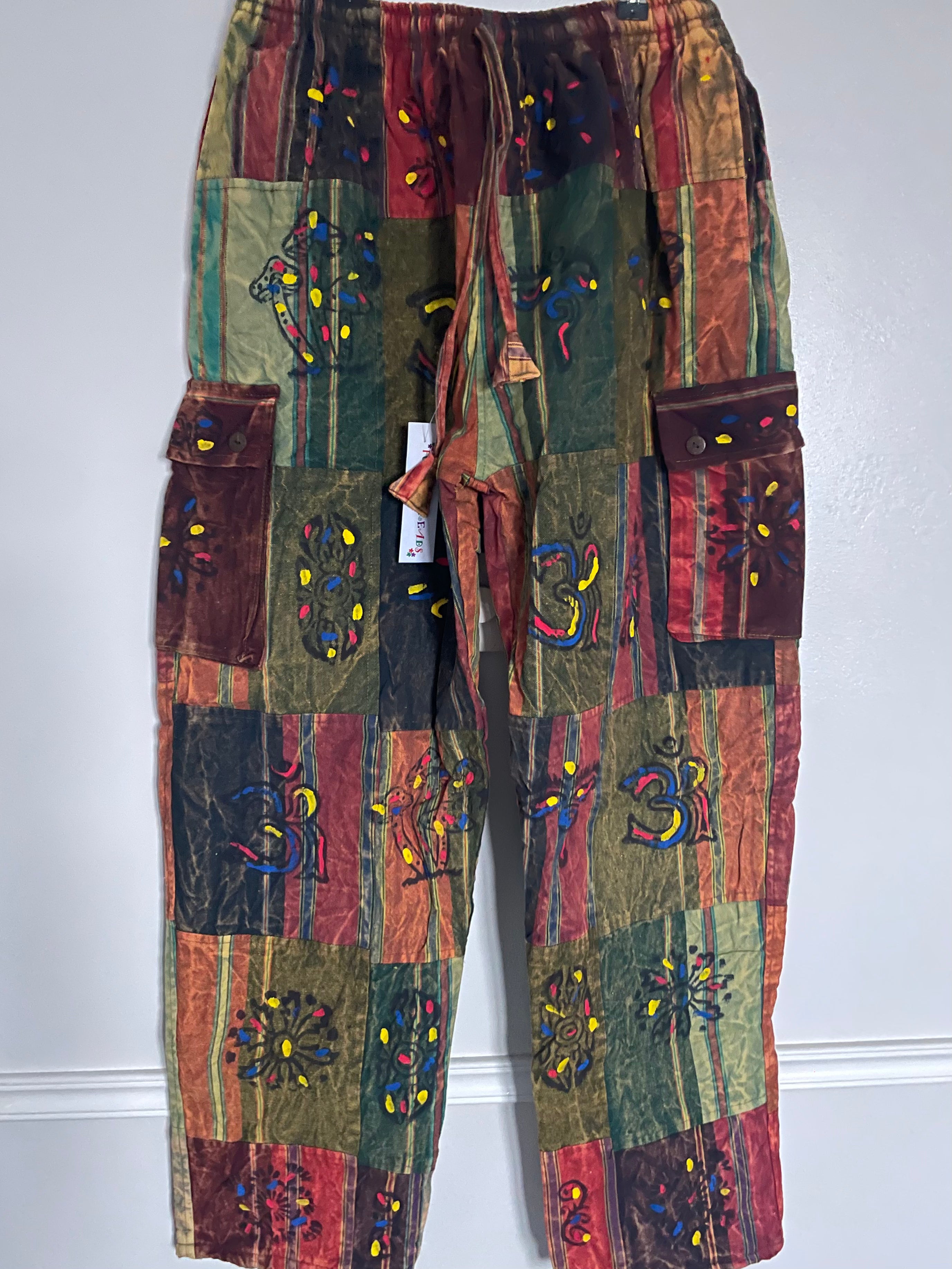 Fleece Lined Patchwork Cargo Trousers, S/M