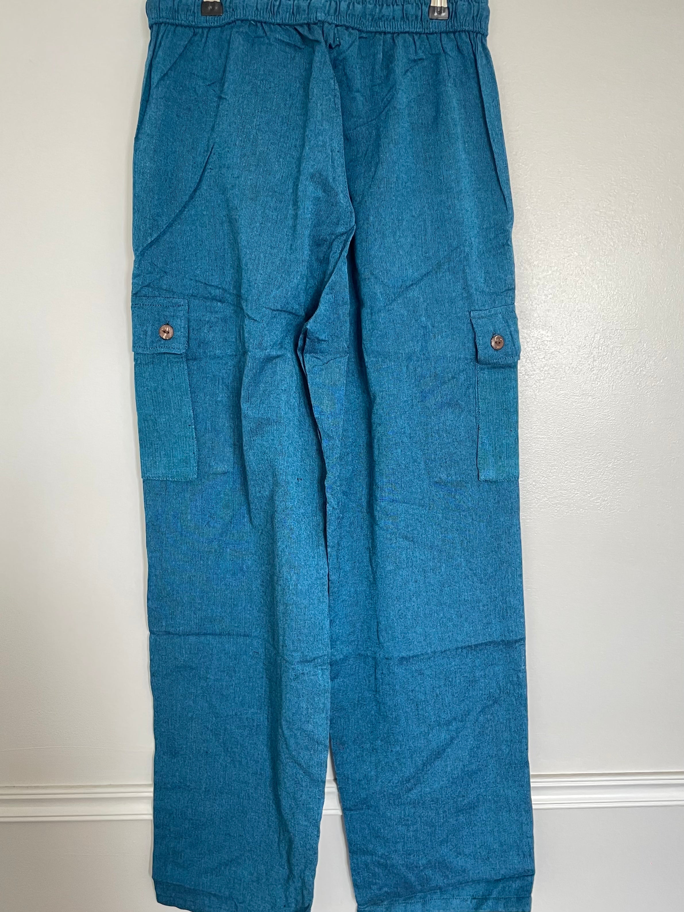 Turquoise Cotton Cargo Trousers, S/M