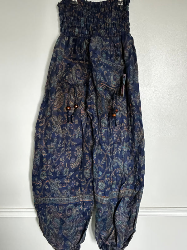 Fluffy Blue Paisley Cashmelon Trousers, 22-48" Waist