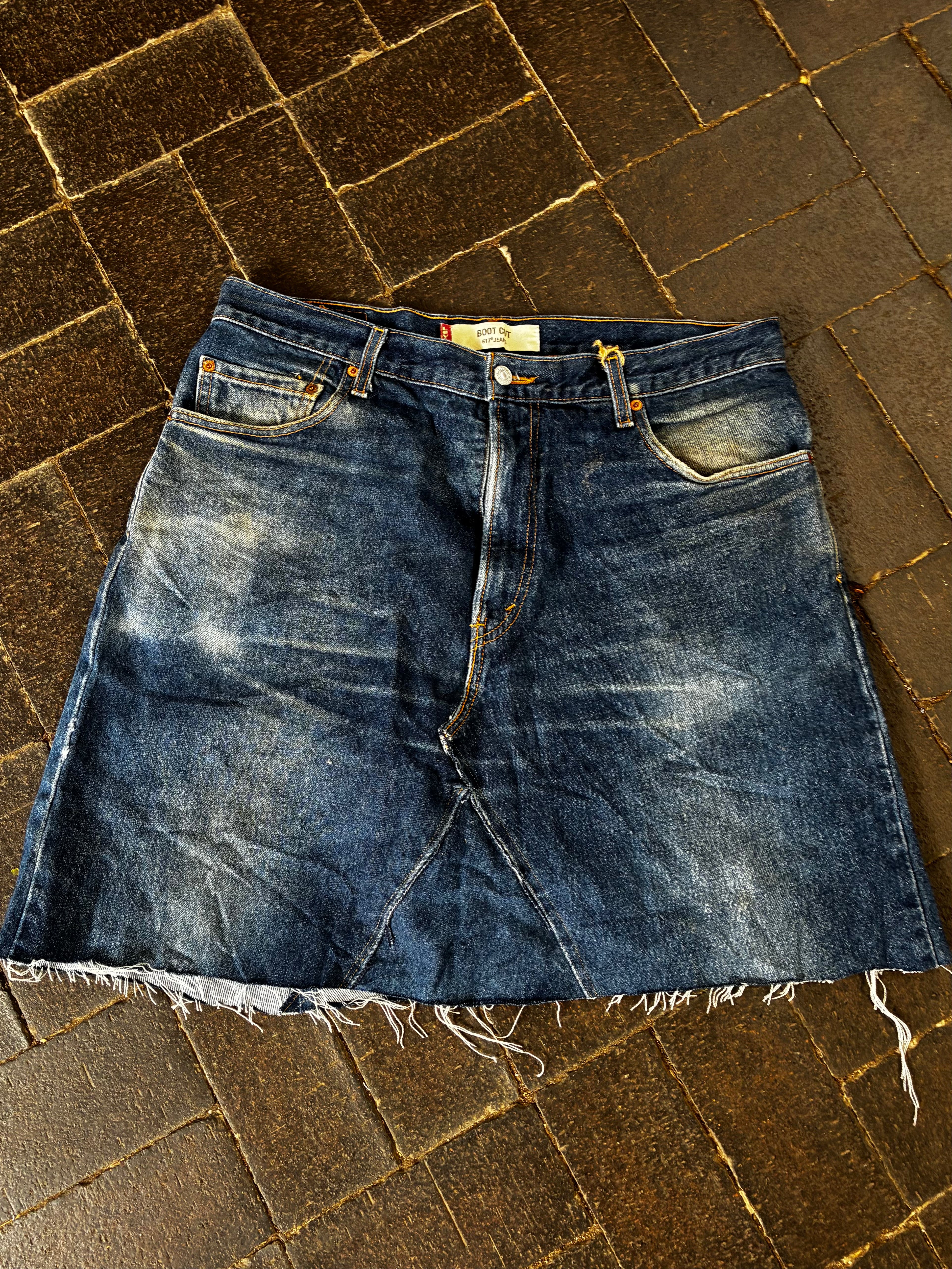 Vintage Up-cycled Levi's 517 Skirt, Dark Blue, Size 14-16