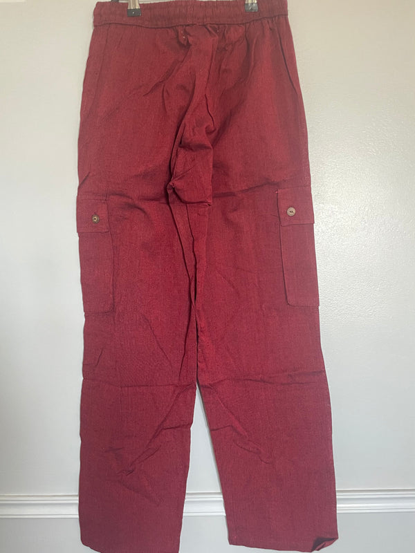 Burgundy Cotton Cargo Trousers, S/M