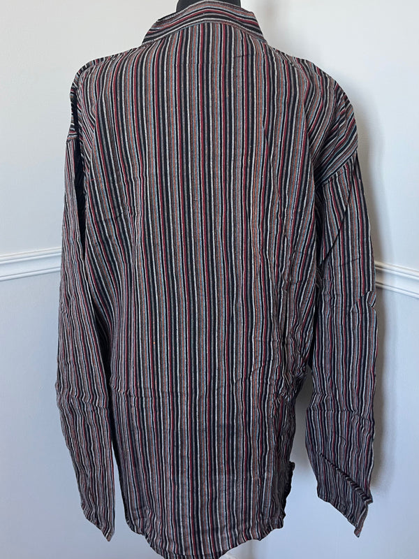 Black/brown/red Stripe Cotton Shirt, XXL