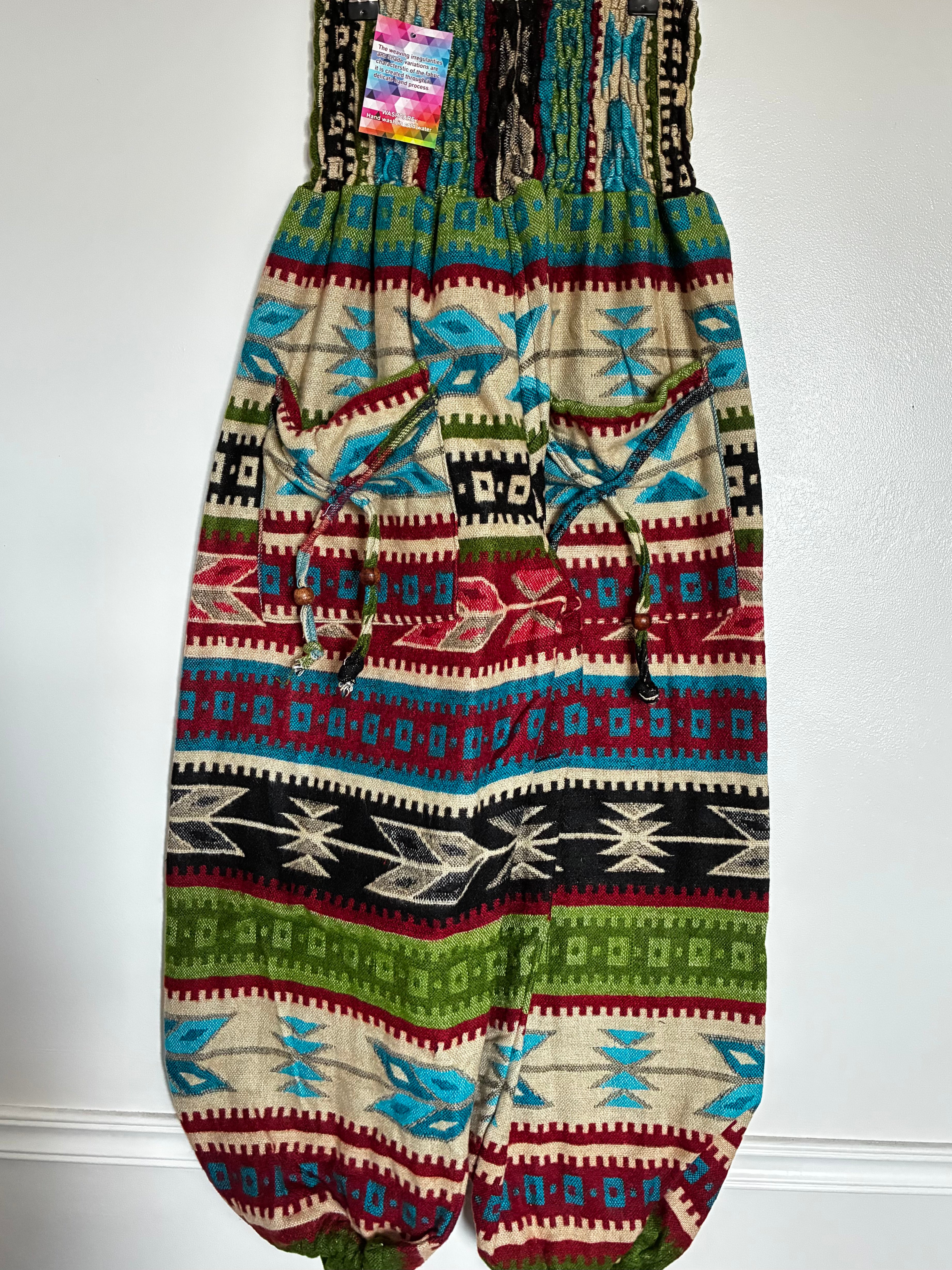 Fluffy Turquoise/Green Aztec Cashmelon Trousers, 22" - 44" Waist