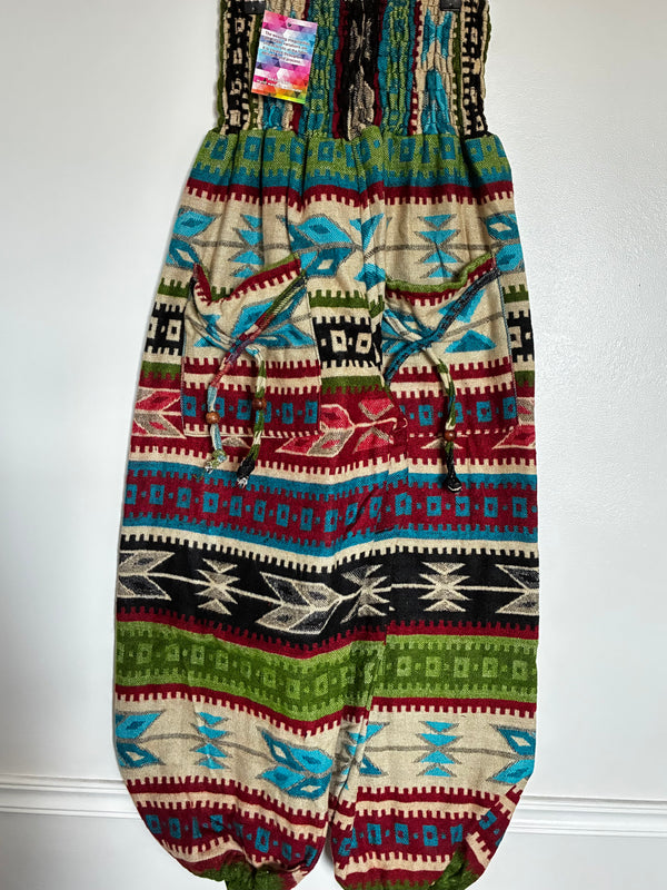 Fluffy Turquoise/Green Aztec Cashmelon Trousers, 22" - 44" Waist