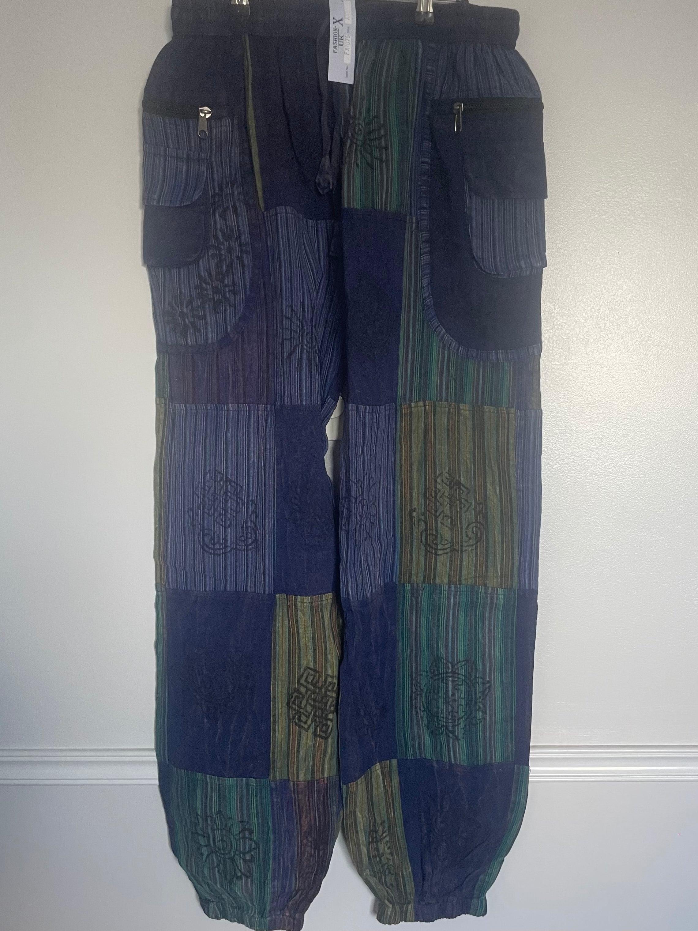 Patchwork Zip Pocket Trousers, XXL