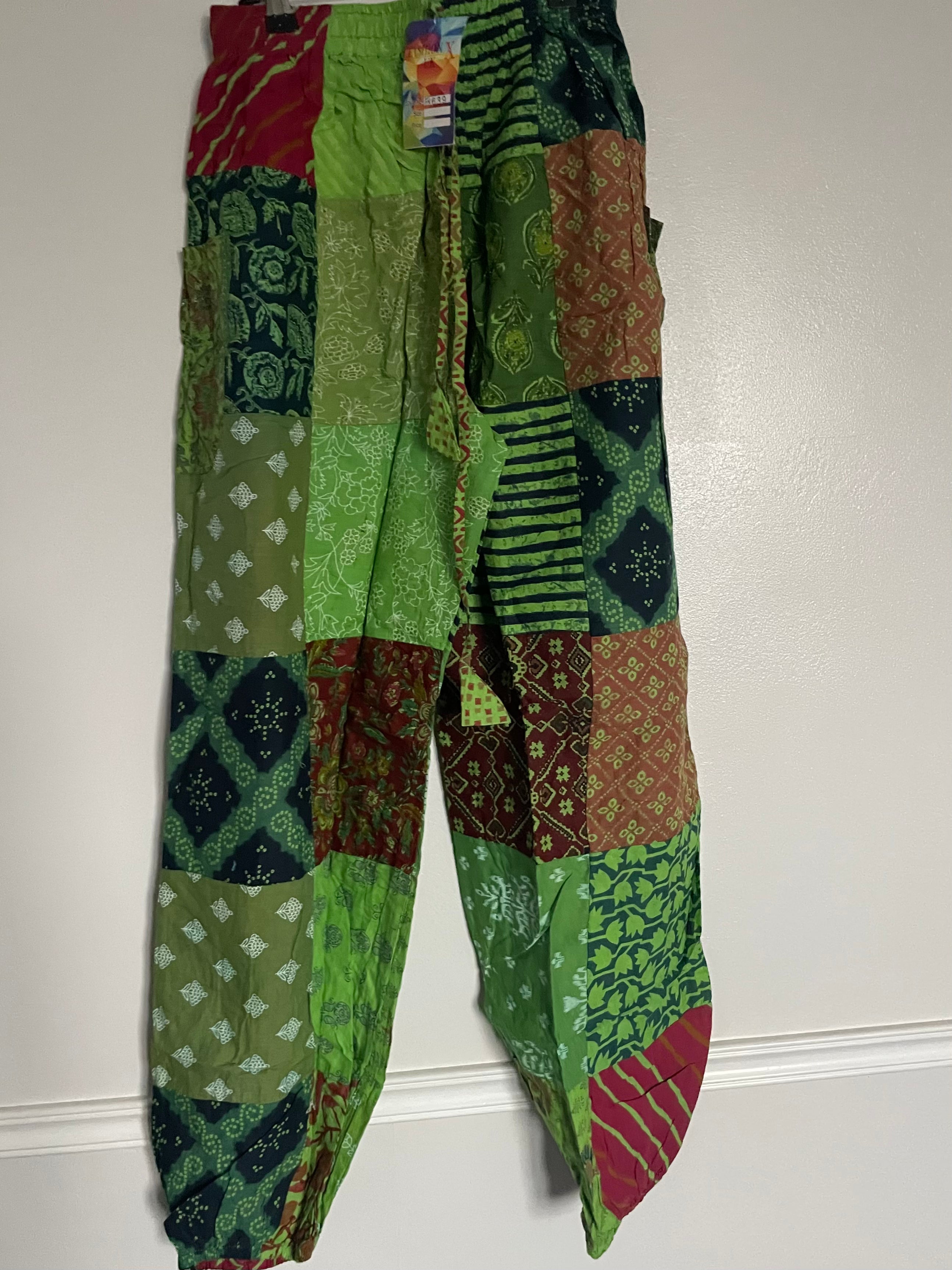 Green Patchwork Harem Trousers