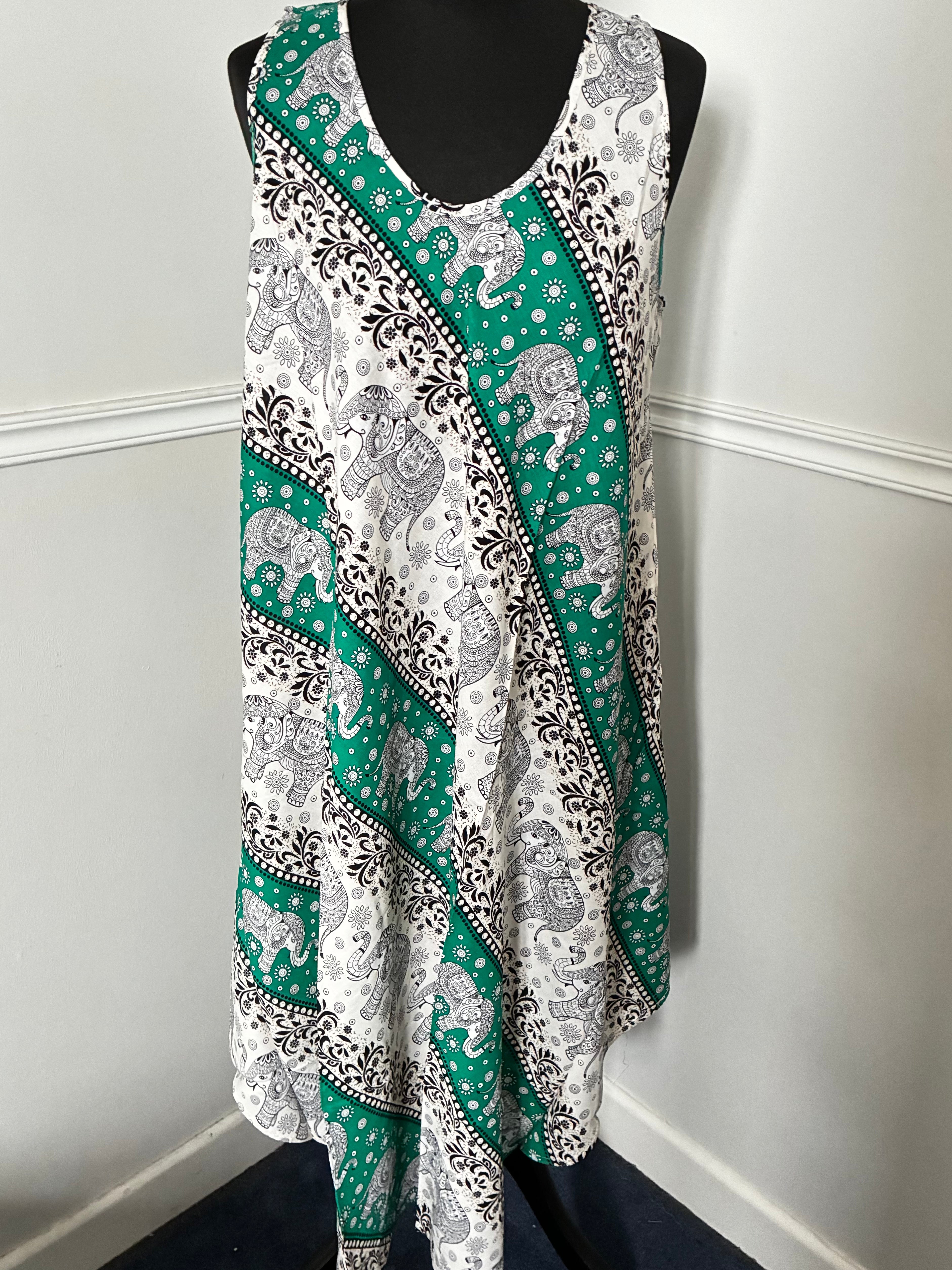 Green/White Elephant Sundress