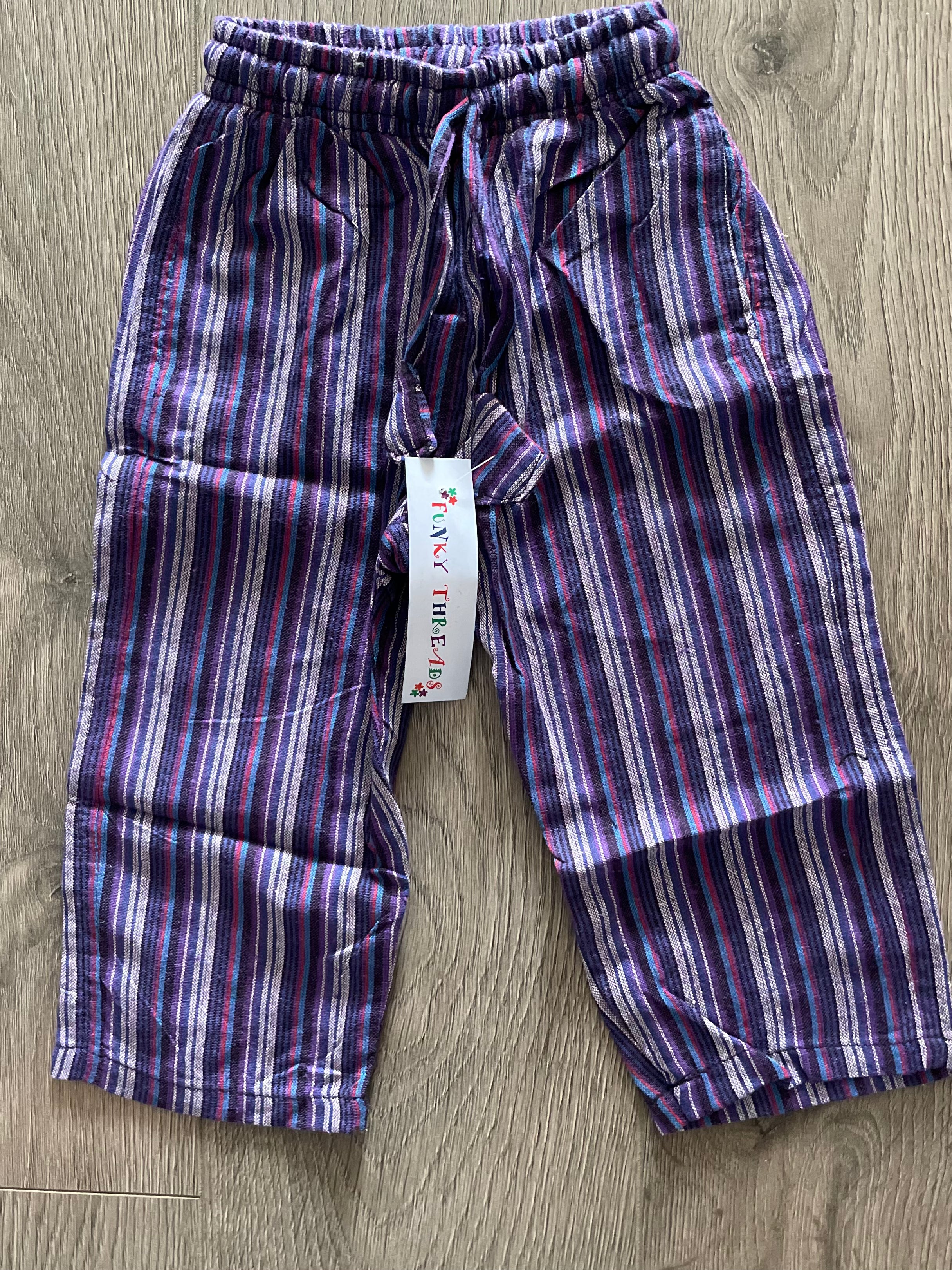 Purple/blue stripe cargos, (age 2-3)