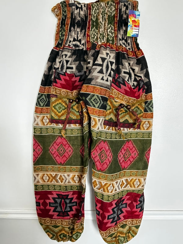 Fluffy Green/black/mustard Diamond Cashmelon Trousers, 28-50” Waist